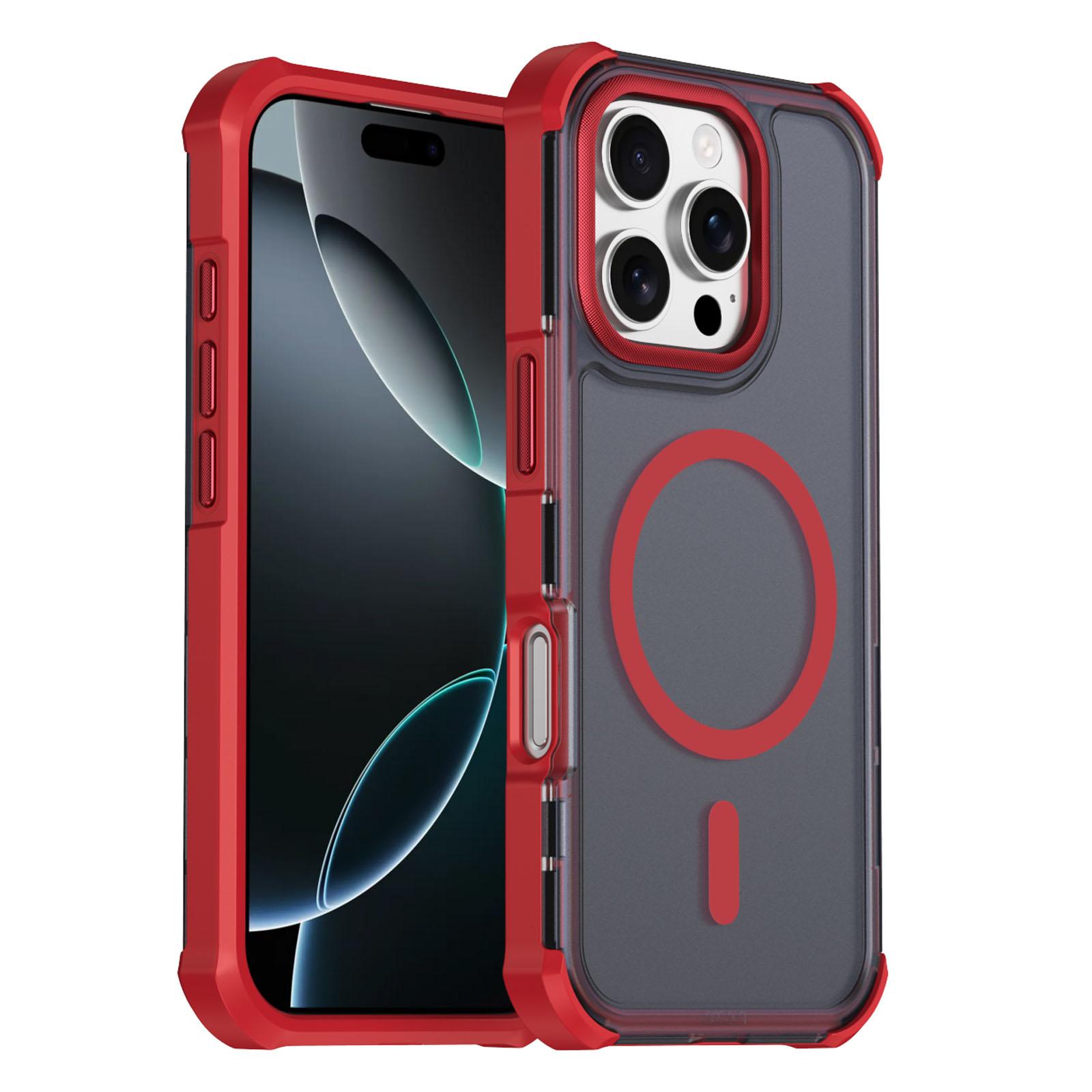 For iPhone 16 Pro Skin Feel Semi-transparent Frosted Magnetic Four-Corner Shockproof Phone Case(Red) - Shopkiz.com