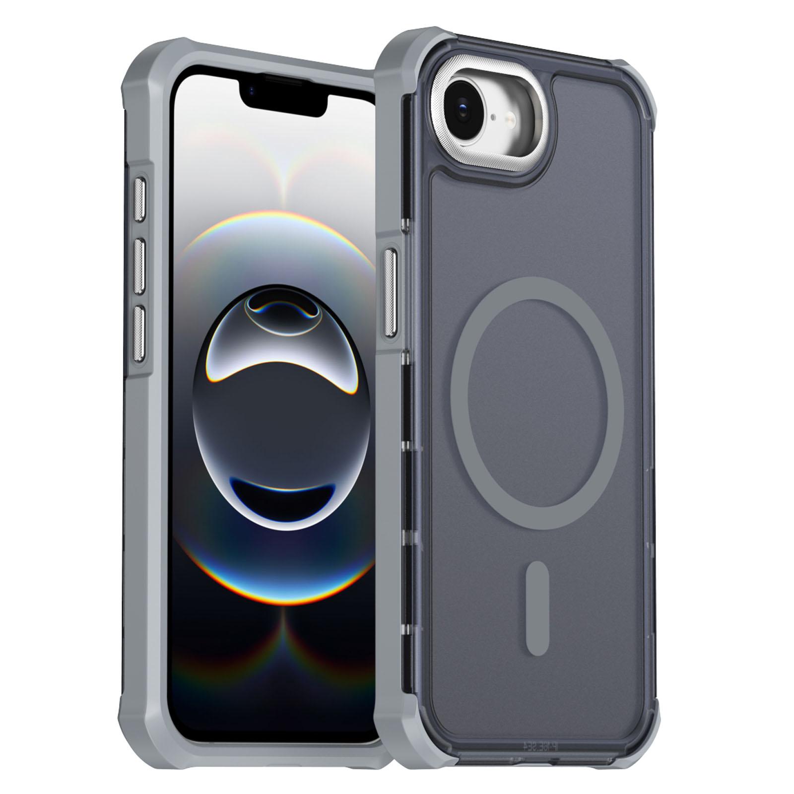 For iPhone 17e / 16e Skin Feel Semi-transparent Frosted Magnetic Four-Corner Shockproof Phone Case(Grey) - Shopkiz.com