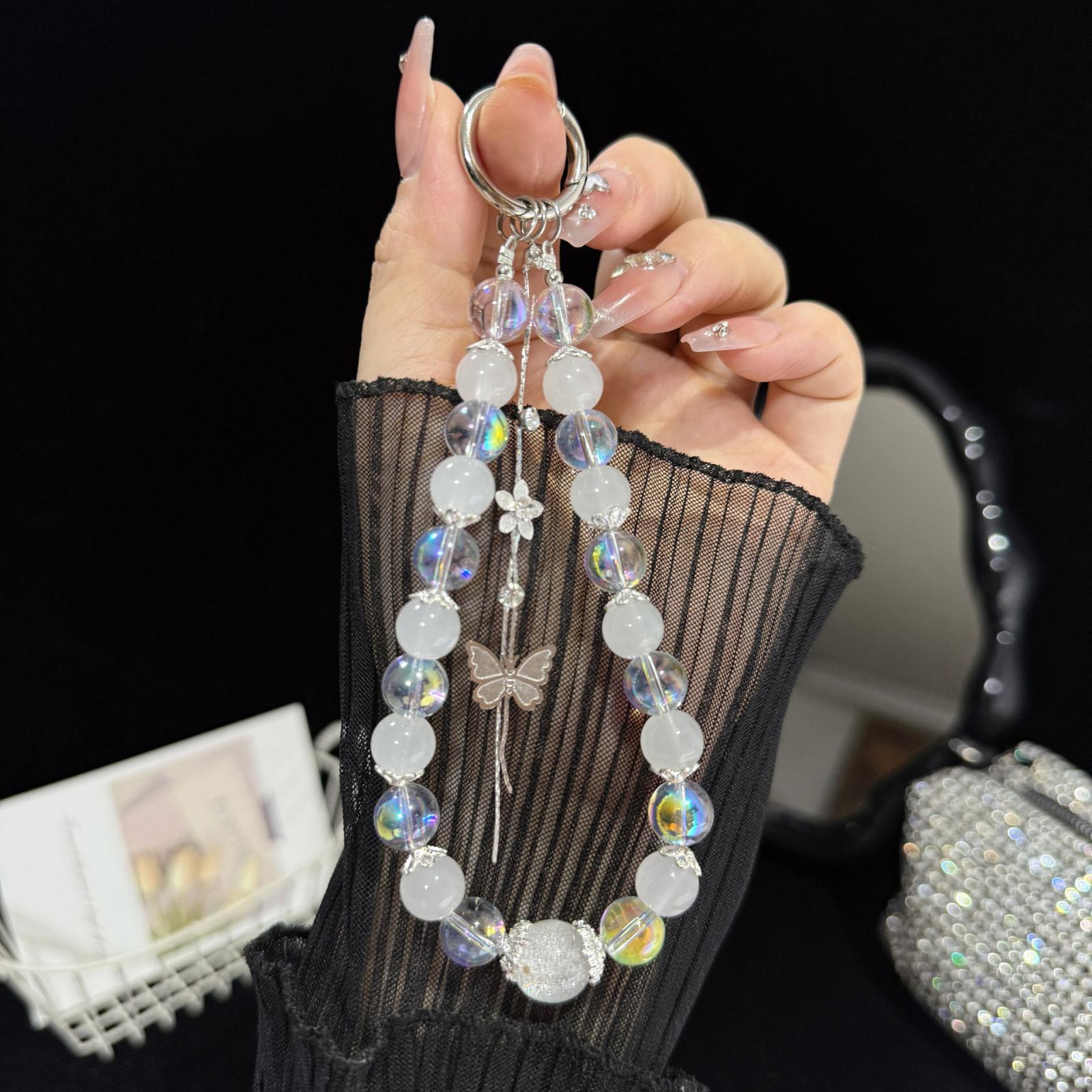 Interlaced Beaded Butterfly Tassel Phone Strap(White) - Shopkiz.com