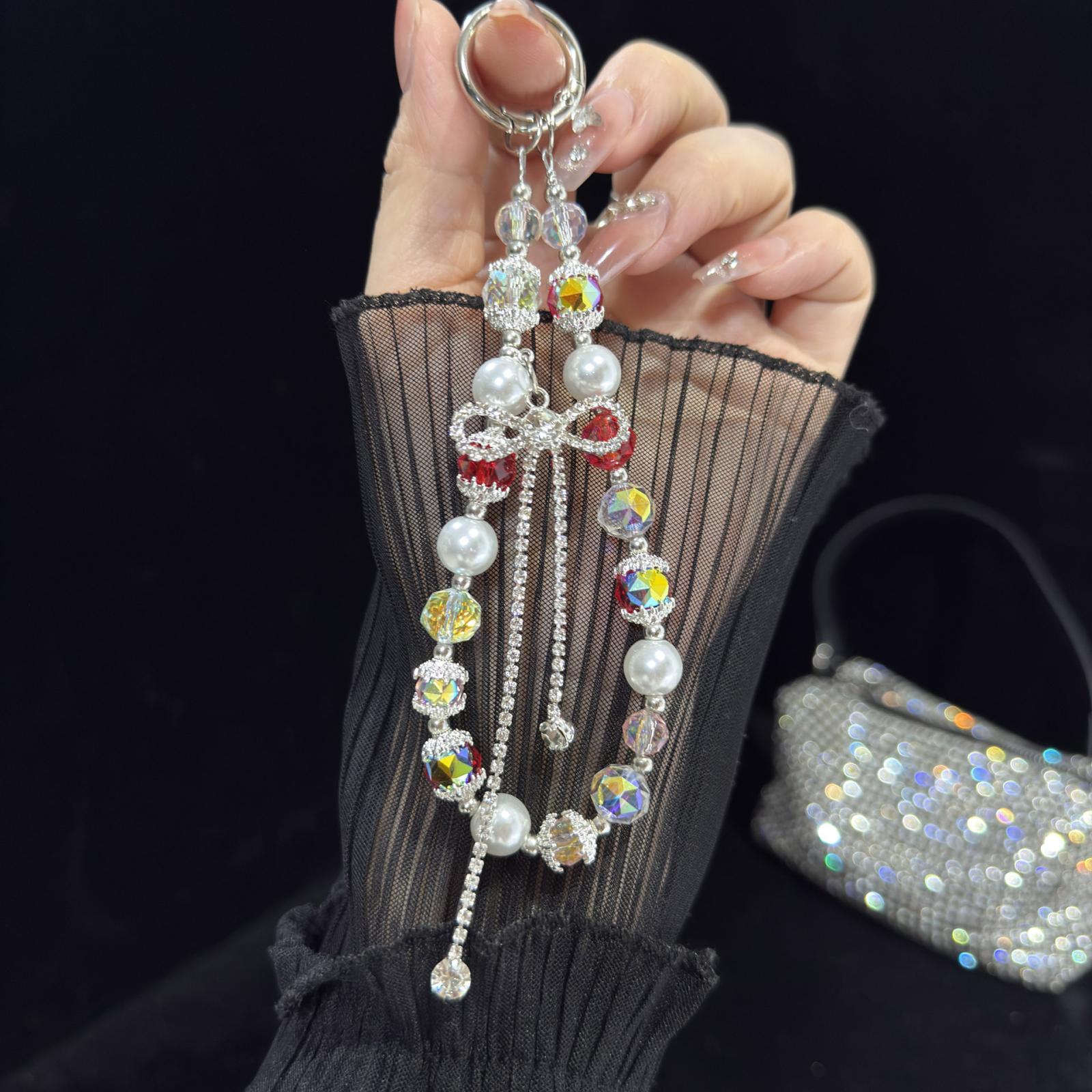 Bow Rhinestone Colored Bead Crystal Phone Chain(Red) - Shopkiz.com