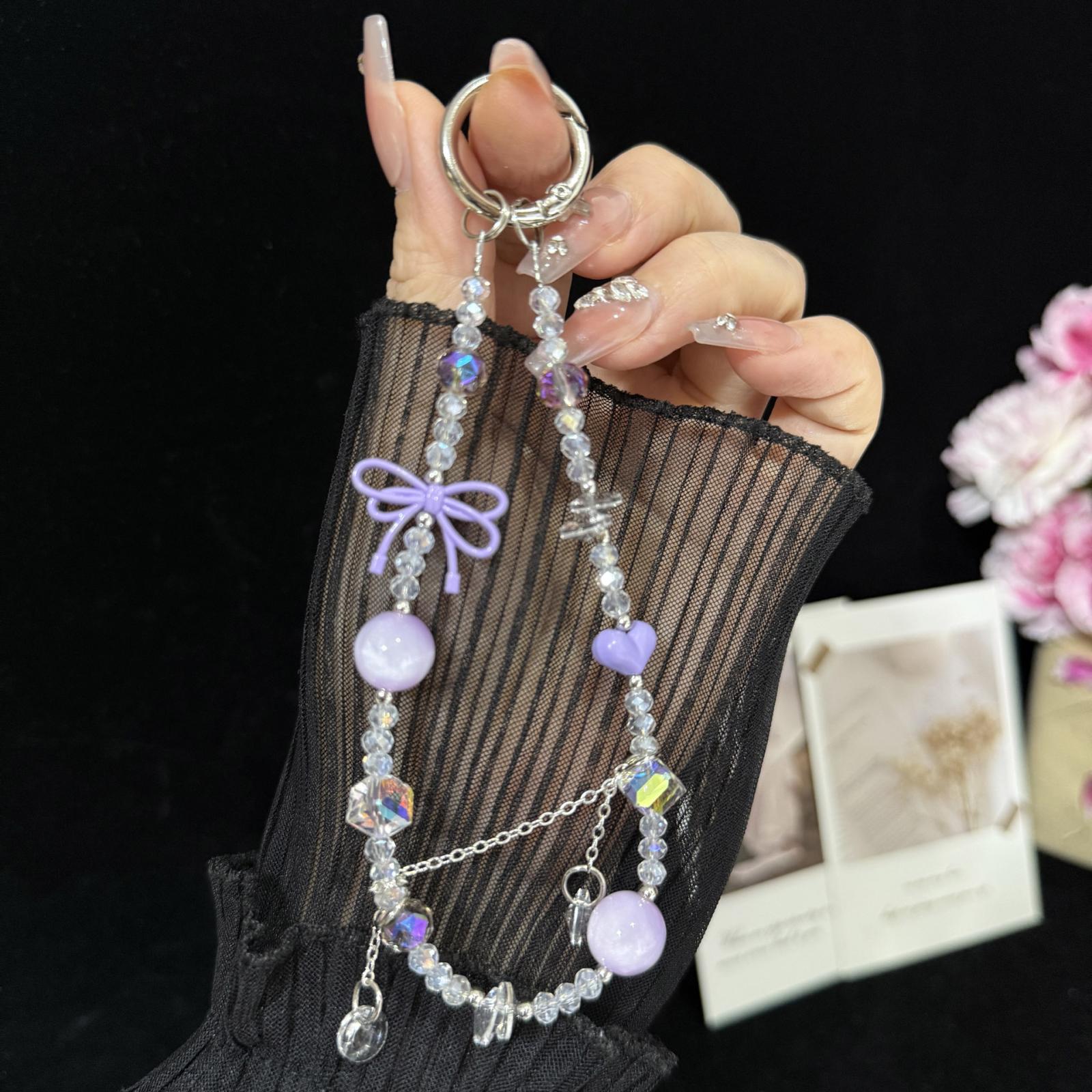 Broken Diamond Heart Bow Crystal Phone Charm(Purple) - Shopkiz.com
