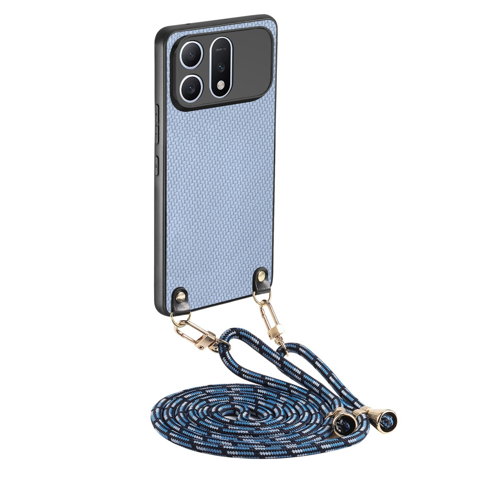 For Honor Win Turbo 5G Carbon Fiber Texture Leather Back Cover Phone Case with Crossbody Strap(Blue) - Shopkiz.com