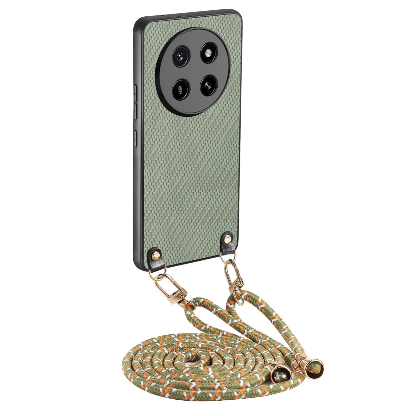 For Honor X80 Pro Max 5G Carbon Fiber Texture Leather Back Cover Phone Case with Crossbody Strap(Green) - Shopkiz.com