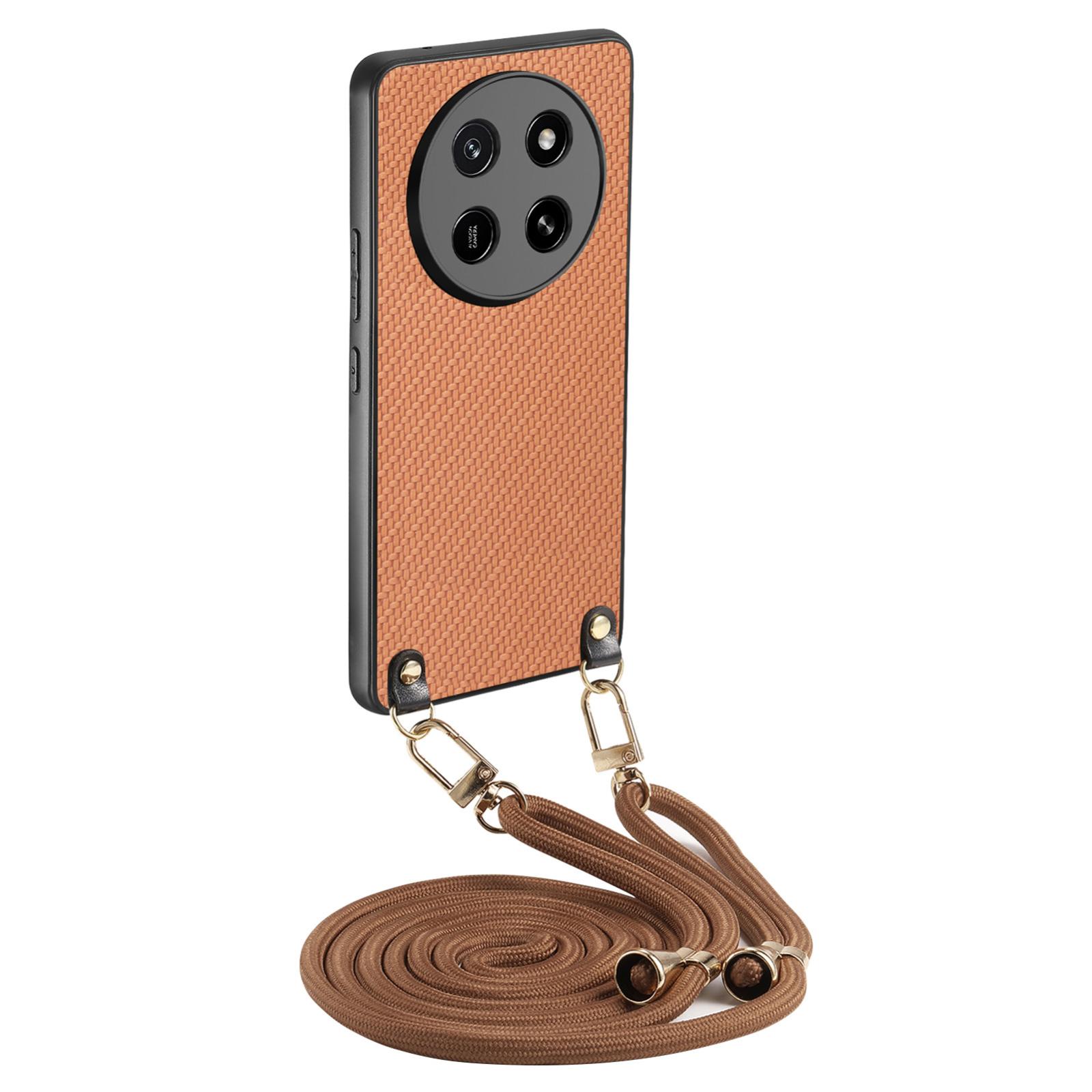 For Honor X80 Pro Max 5G Carbon Fiber Texture Leather Back Cover Phone Case with Crossbody Strap(Brown) - Shopkiz.com
