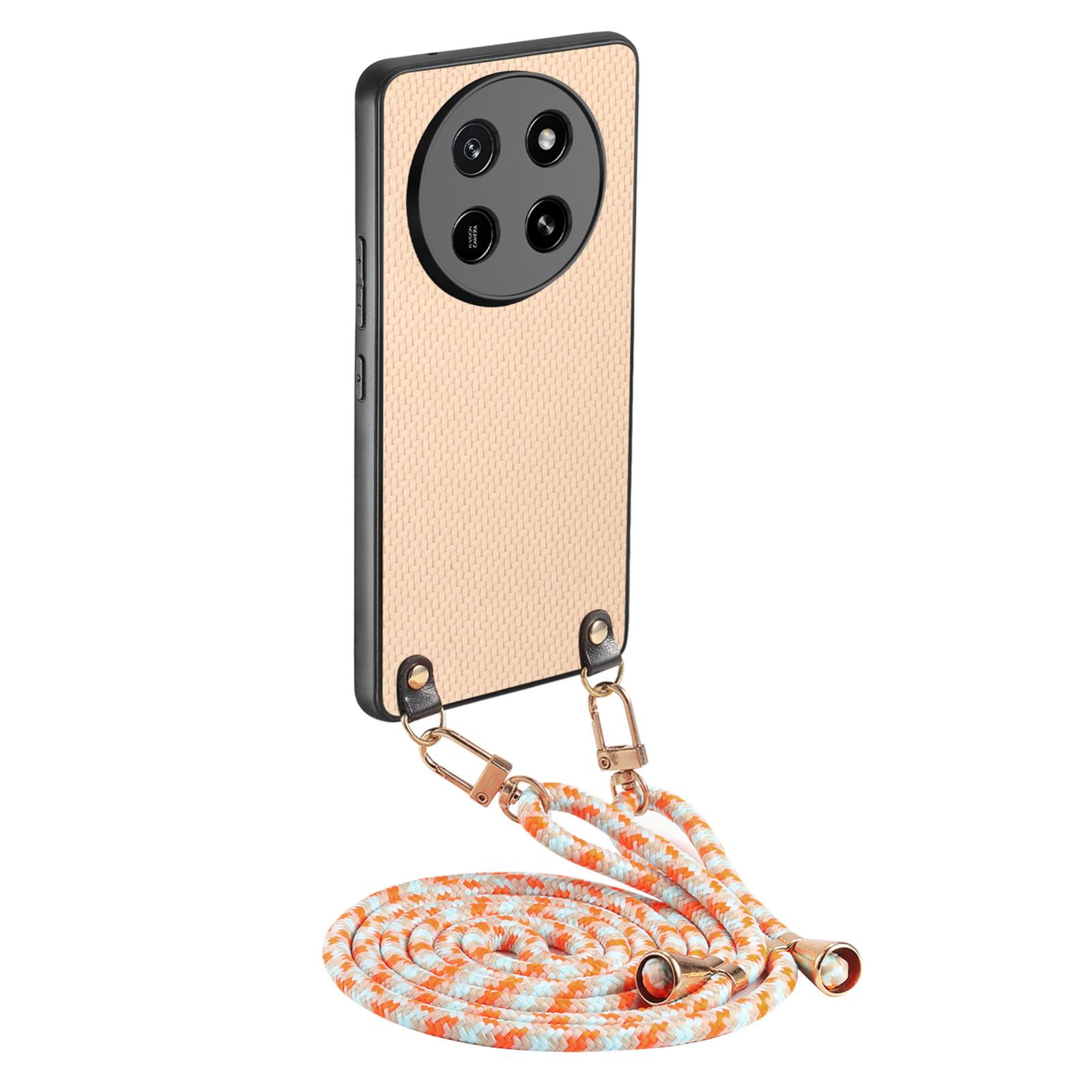 For Honor X80 Pro Max 5G Carbon Fiber Texture Leather Back Cover Phone Case with Crossbody Strap(Khaki) - Shopkiz.com