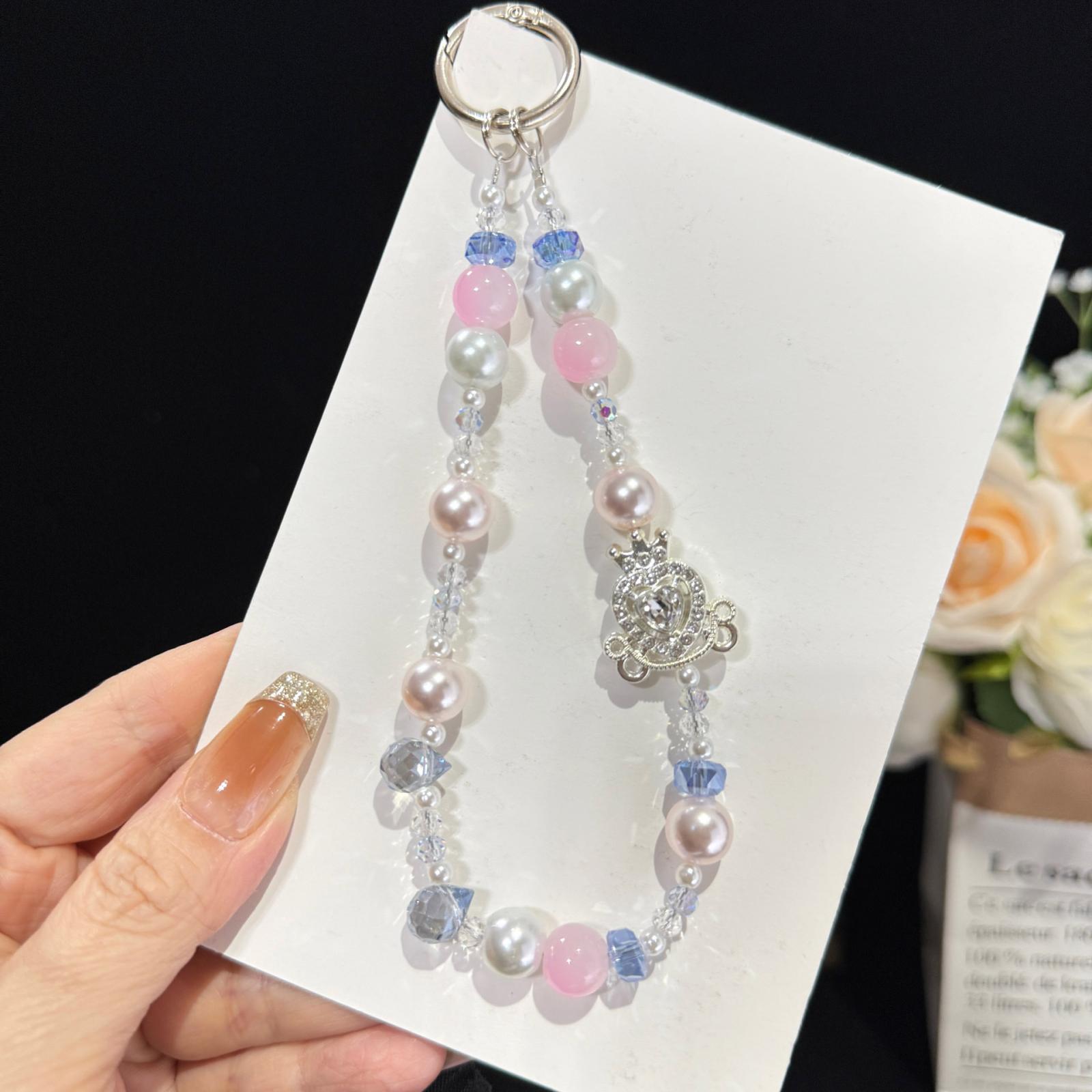 Crown & Heart Bead Crystal Chain(Pink) - Shopkiz.com