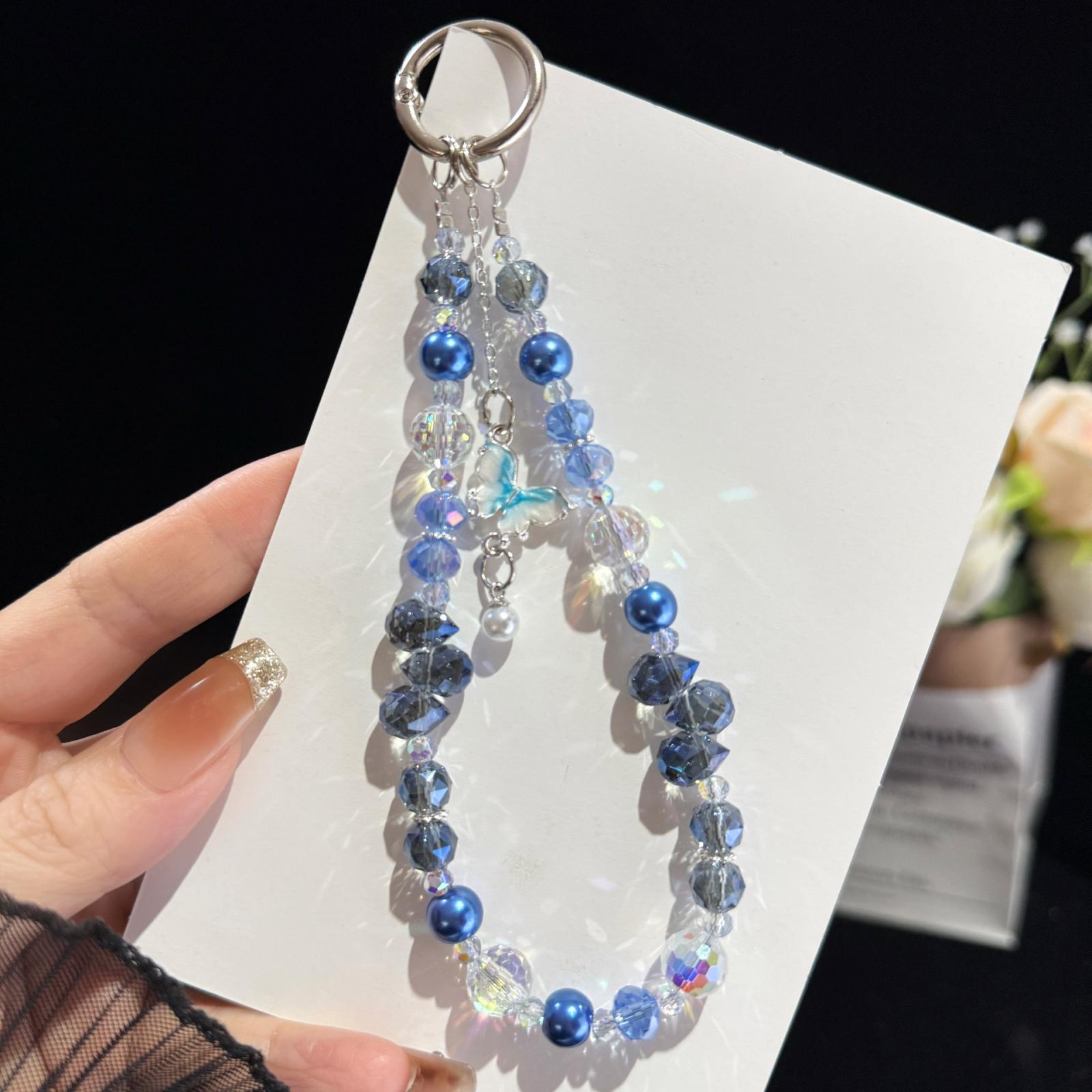 Dancing Butterfly Iridescent Crystal Phone Charm(Blue) - Shopkiz.com