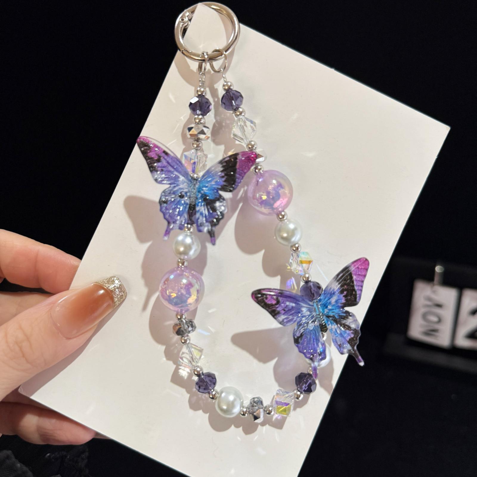 Iridescent Butterfly Crystal Chain(Pink) - Shopkiz.com