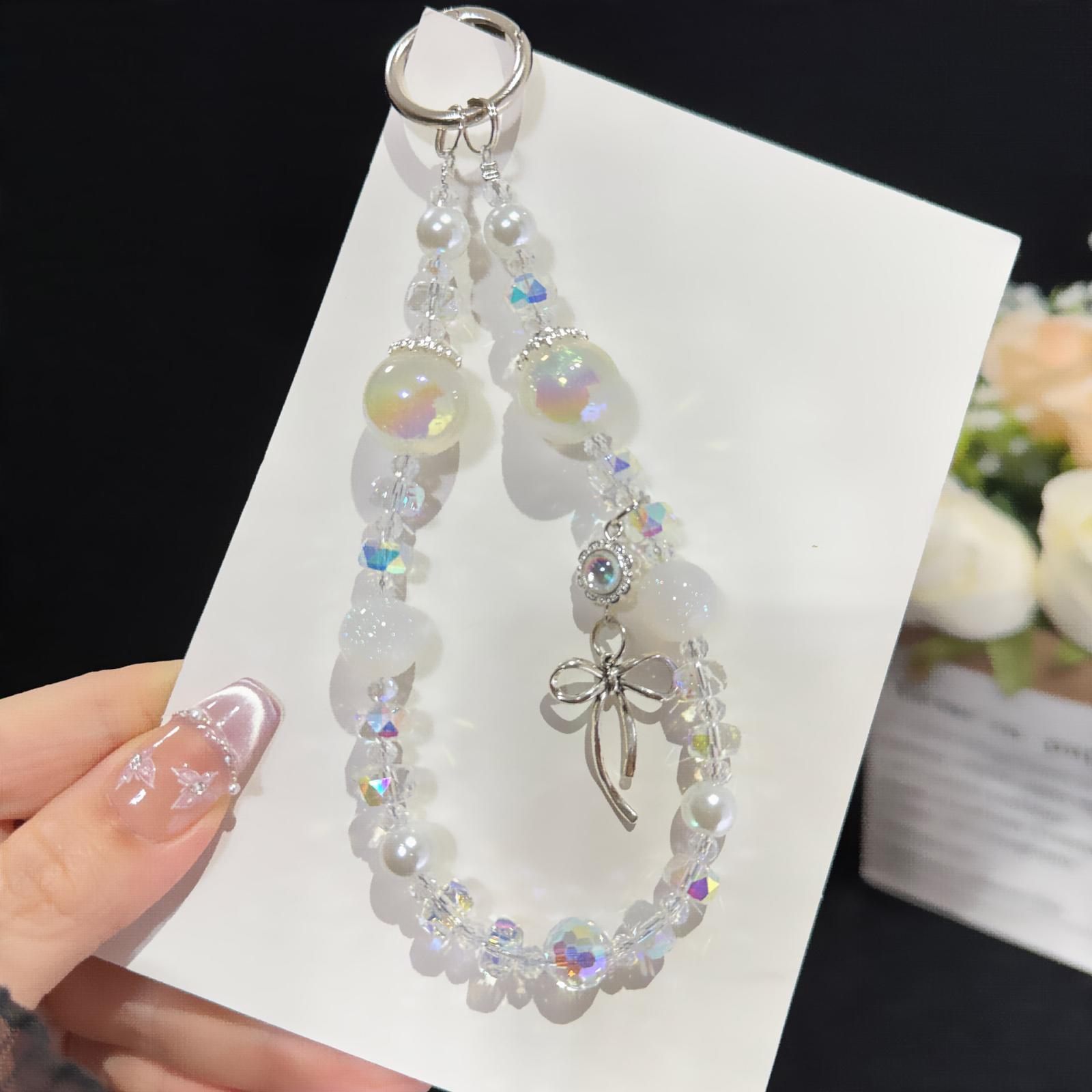 Iridescent Bow Crystal Chain(White) - Shopkiz.com