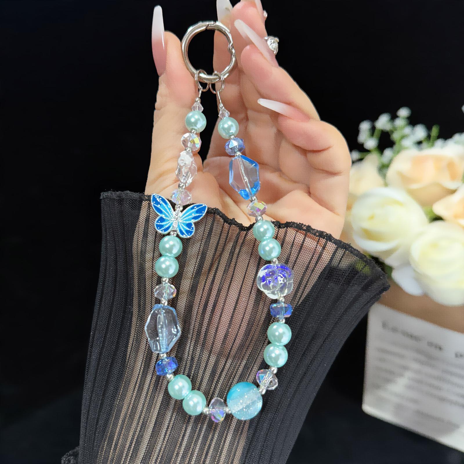 Blue & Purple Butterfly Crystal Bead Phone Charm(Blue) - Shopkiz.com