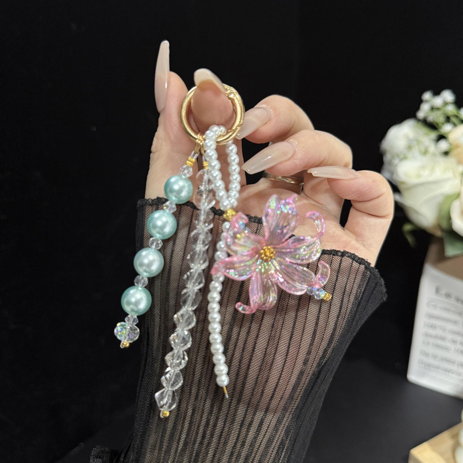 Large Flower Tassel Pearl Crystal Chain(Green) - Shopkiz.com