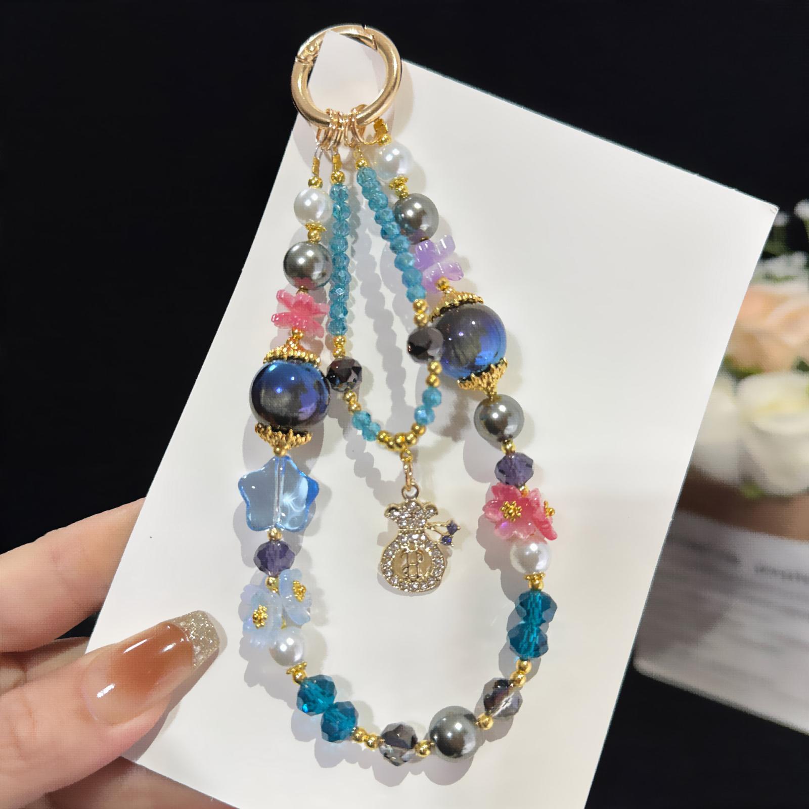 Colorful Floral Money Pouch Double Layer Chain(Blue) - Shopkiz.com