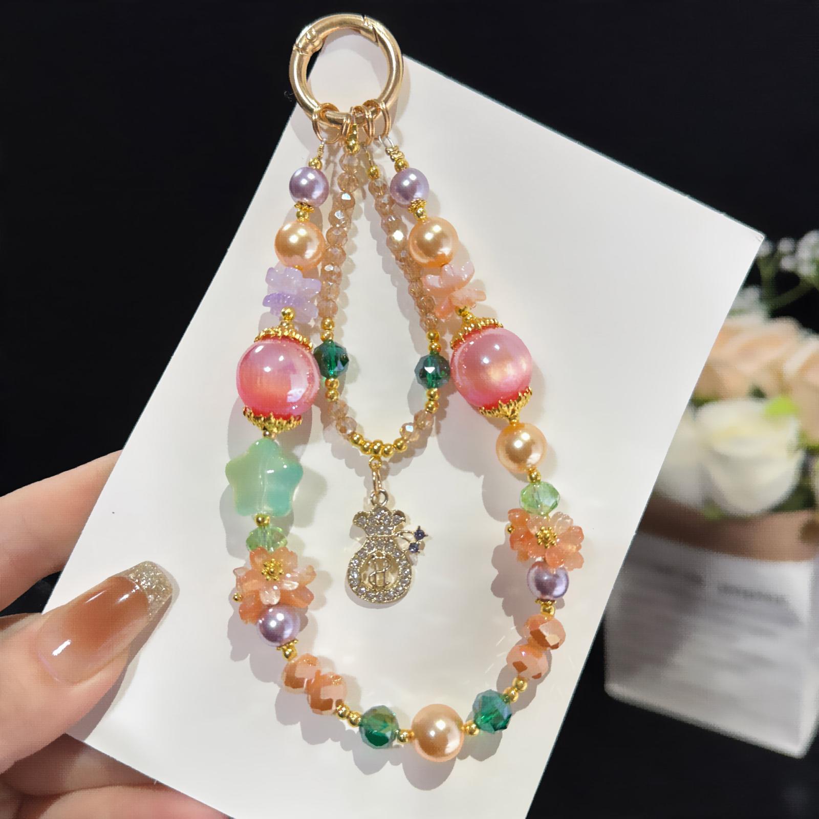 Colorful Floral Money Pouch Double Layer Chain(Pink) - Shopkiz.com