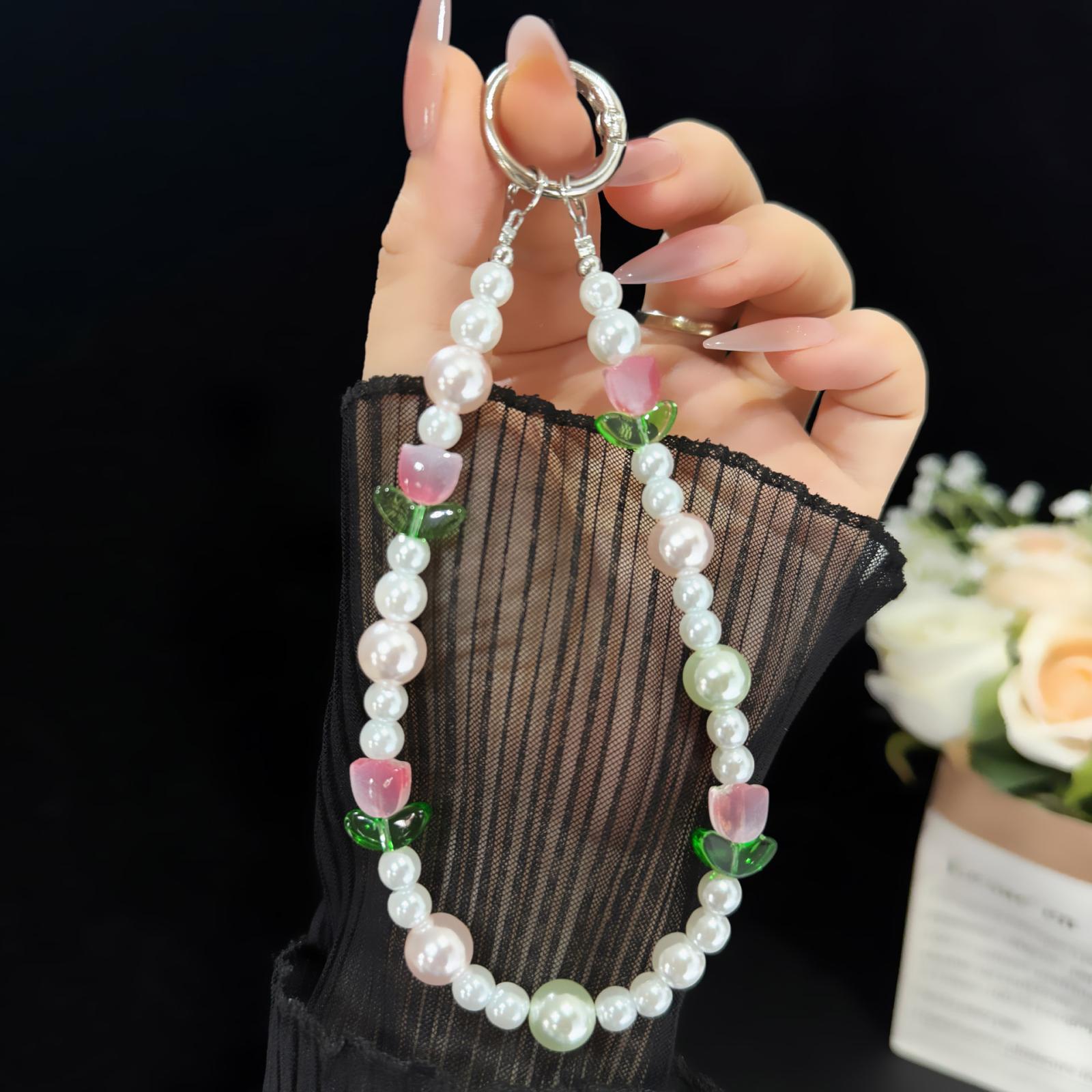 Tulip Letter Pearl Crystal Bead Chain(Pink) - Shopkiz.com