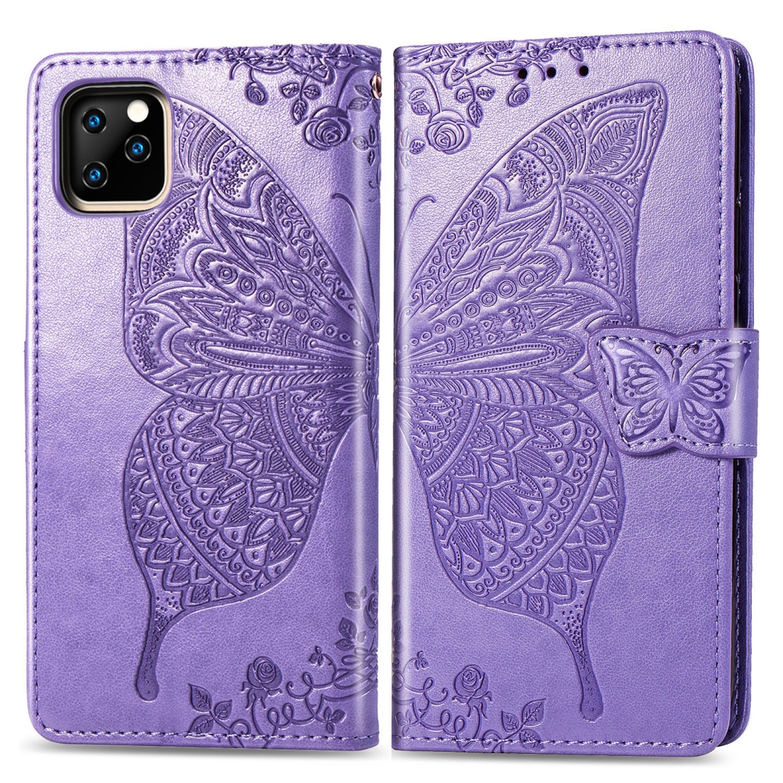 For iPhone 11 Butterfly Love Flowers Embossing Horizontal Flip Leather Case , with Holder & Card Slots & Wallet & Lanyard(Light purple) - Shopkiz.com
