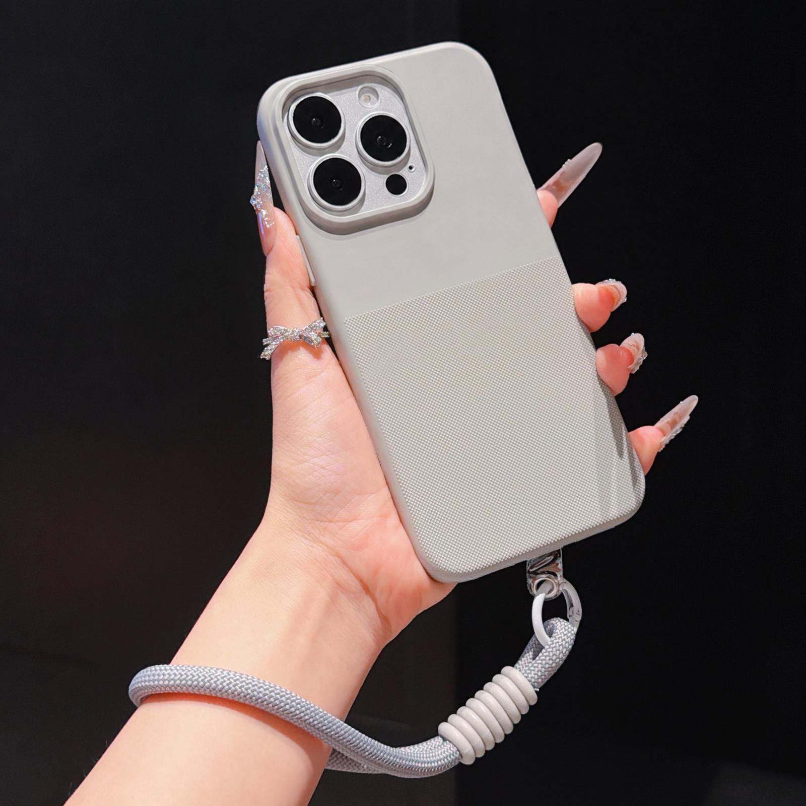 For iPhone 13 Pro Imitation Dot-texture TPU Phone Case with Strap(Gray) - Shopkiz.com