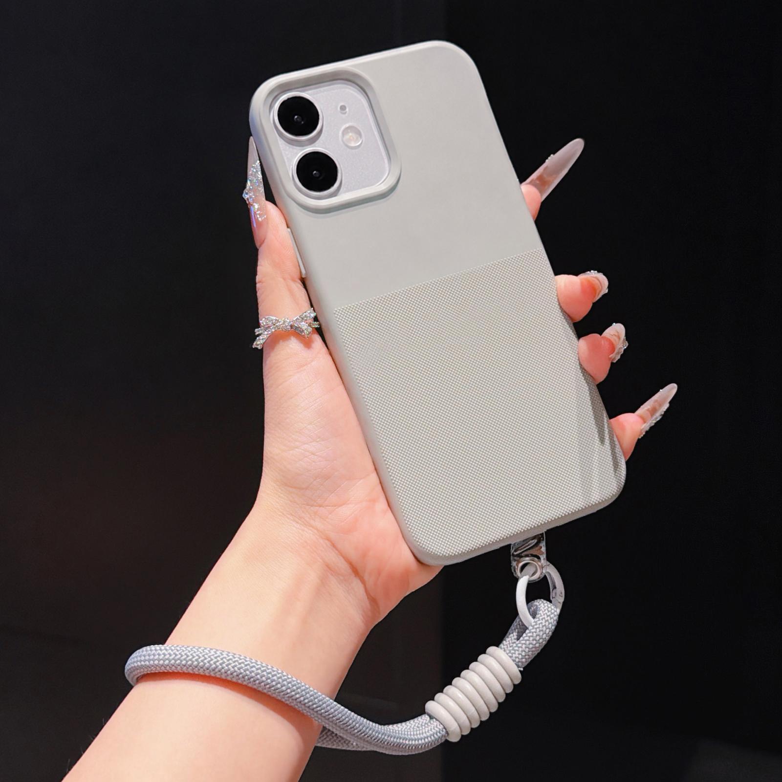 For iPhone 12 Imitation Dot-texture TPU Phone Case with Strap(Gray) - Shopkiz.com