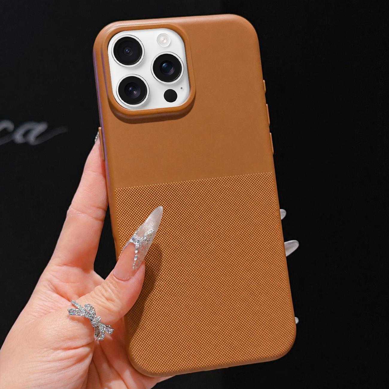 For iPhone 16 Pro Max Imitation Dot-texture TPU Phone Case(Brown) - Shopkiz.com