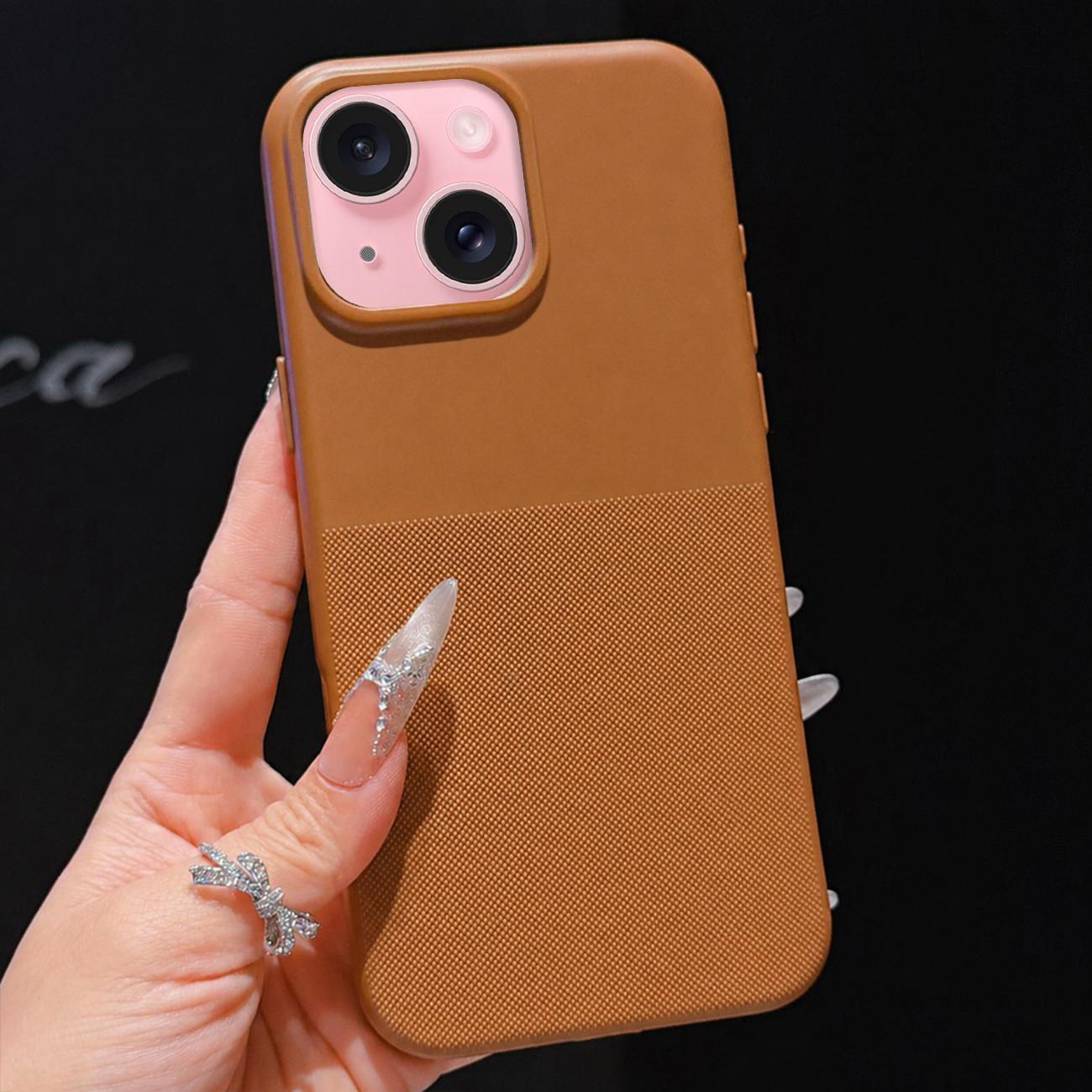 For iPhone 15 Plus Imitation Dot-texture TPU Phone Case(Brown) - Shopkiz.com
