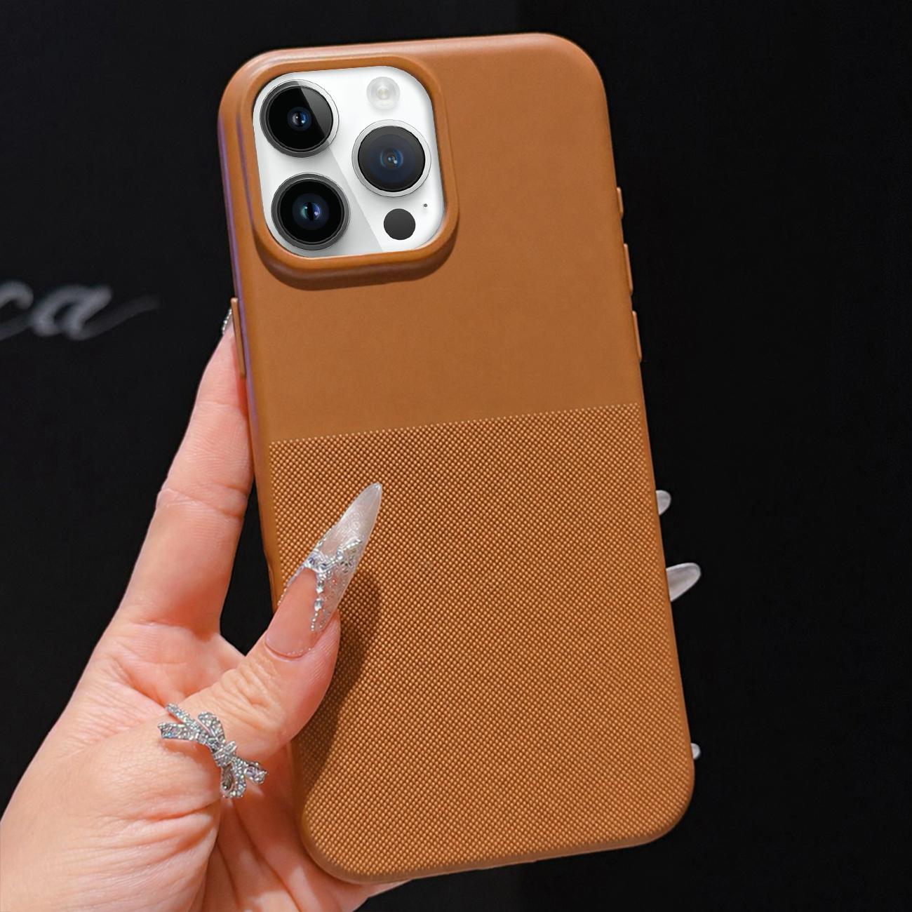 For iPhone 13 Pro Max Imitation Dot-texture TPU Phone Case(Brown) - Shopkiz.com