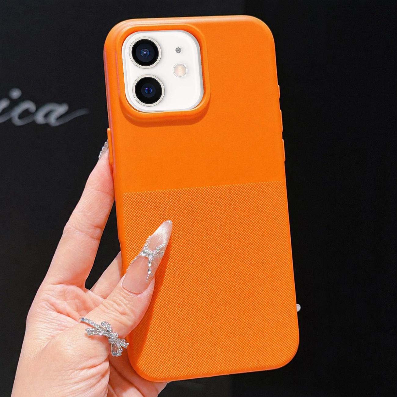 For iPhone 12 Imitation Dot-texture TPU Phone Case(Orange) - Shopkiz.com