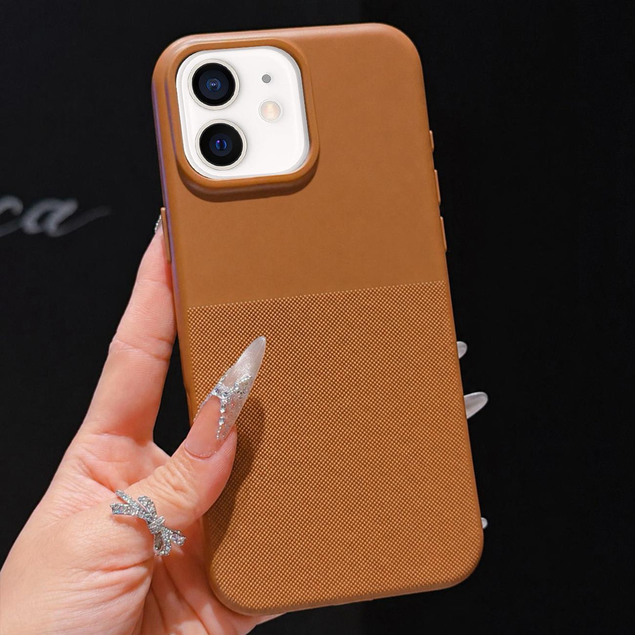 For iPhone 12 Imitation Dot-texture TPU Phone Case(Brown) - Shopkiz.com