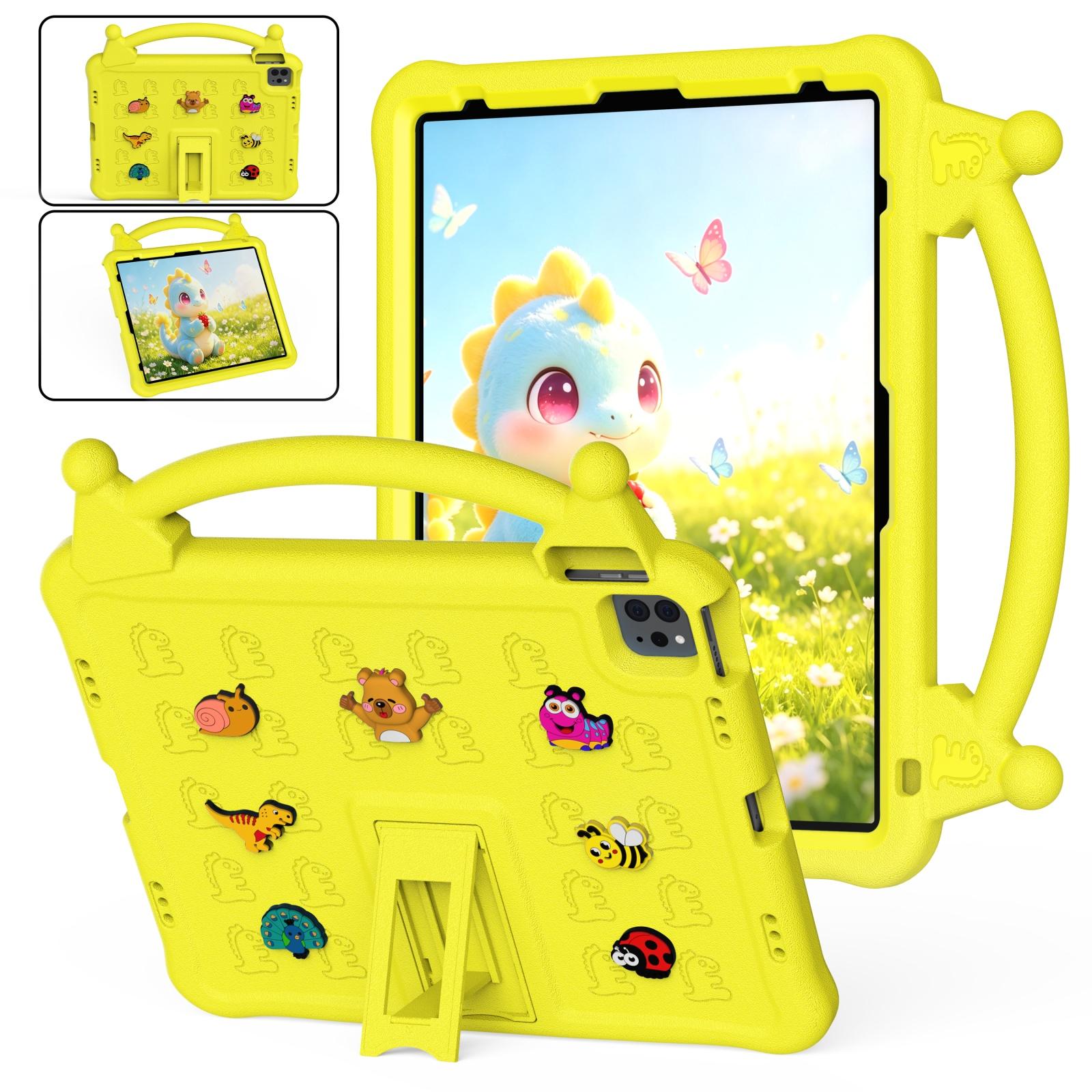 For iPad Air 13 2026 / 2025 / Pro 13 2025 Animal Paradise Handle EVA Tablet Case with Holder(Yellow) - Shopkiz.com