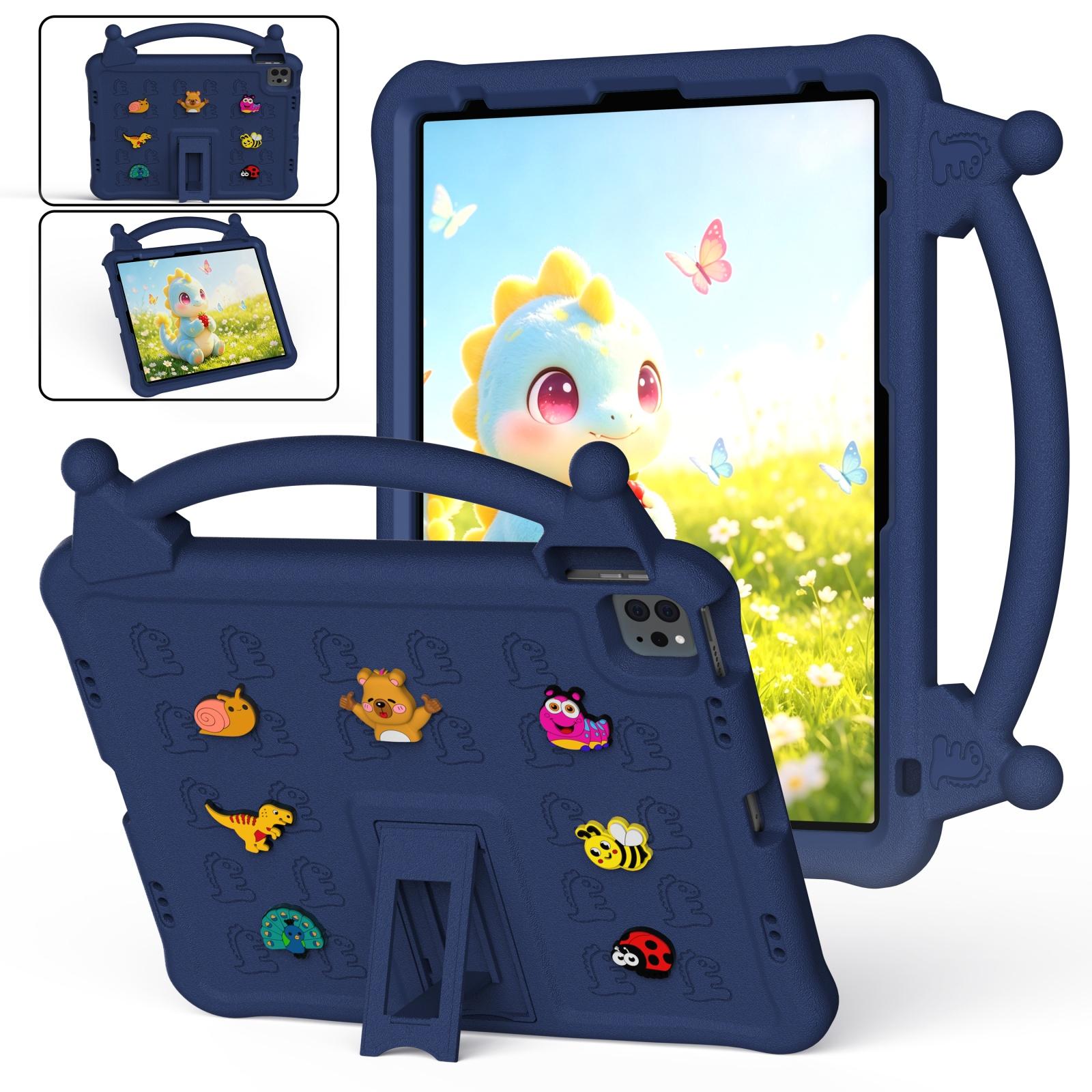 For iPad Air 13 2026 / 2025 / Pro 13 2025 Animal Paradise Handle EVA Tablet Case with Holder(Navy Blue) - Shopkiz.com
