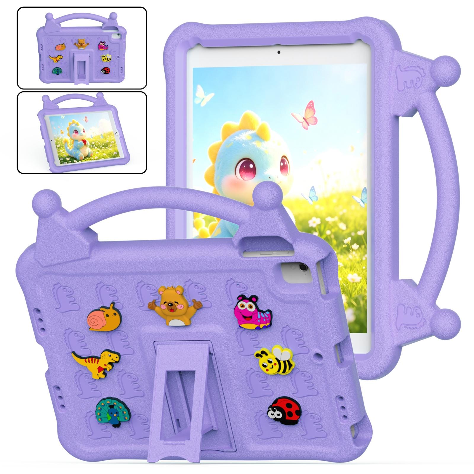 For iPad Air 2 / Air / 9.7 2018 / 2017 Animal Paradise Handle EVA Tablet Case with Holder(Light Purple) - Shopkiz.com