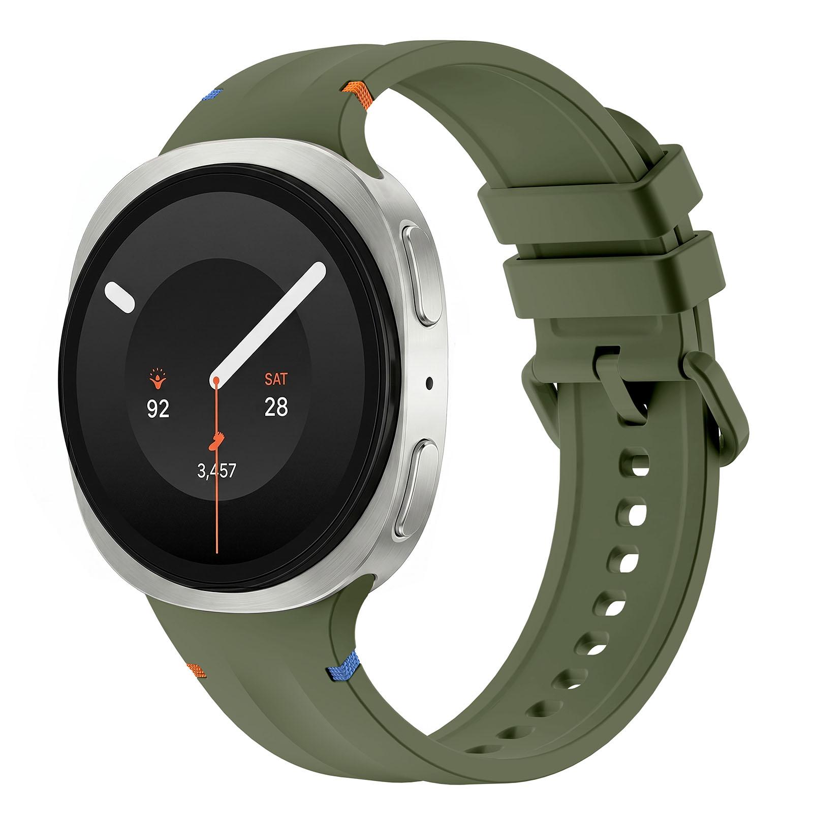 For Galaxy Watch 9 / 8 / 8 Classic Stitched Color Clasp Solid Color Silicone Watch Band(Army Green) - Shopkiz.com