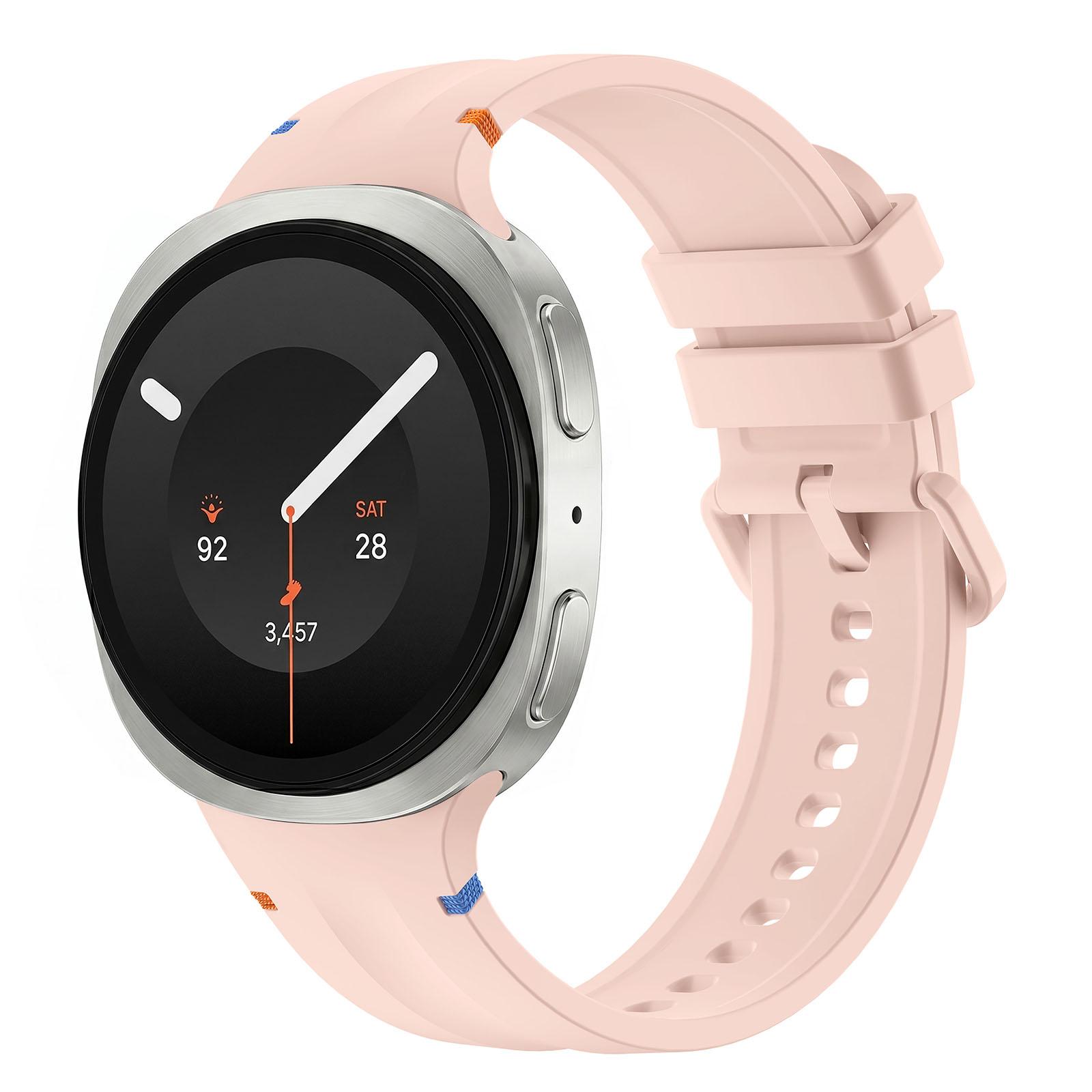 For Galaxy Watch 9 / 8 / 8 Classic Stitched Color Clasp Solid Color Silicone Watch Band(Pink) - Shopkiz.com