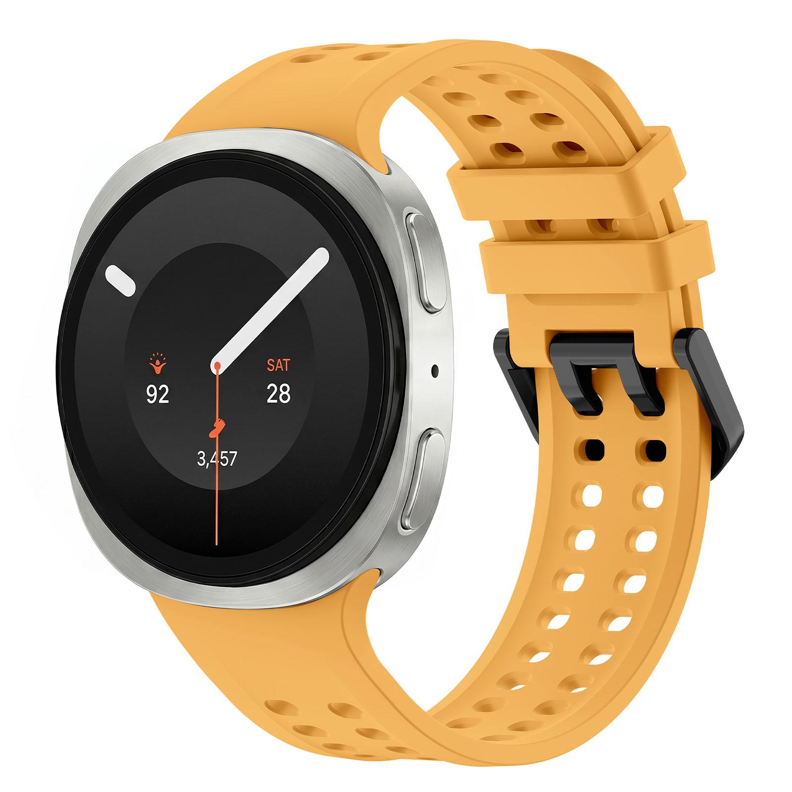 For Galaxy Watch 9 / 8 / 8 Classic Solid Color Dual-Row Perforated Silicone Watch Band(Yellow) - Shopkiz.com