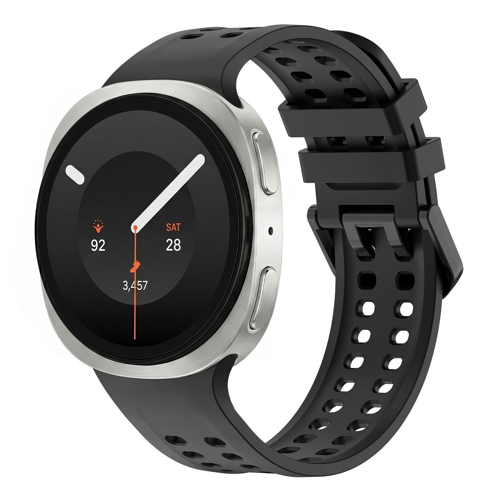 For Galaxy Watch 9 / 8 / 8 Classic Solid Color Dual-Row Perforated Silicone Watch Band(Black) - Shopkiz.com