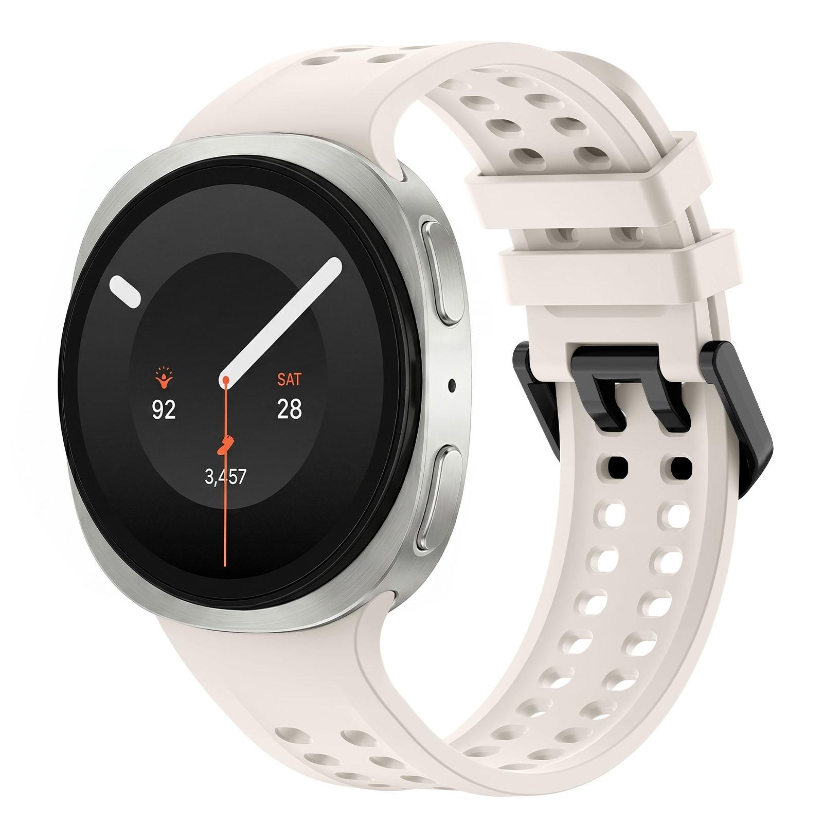 For Galaxy Watch 9 / 8 / 8 Classic Solid Color Dual-Row Perforated Silicone Watch Band(Starlight) - Shopkiz.com