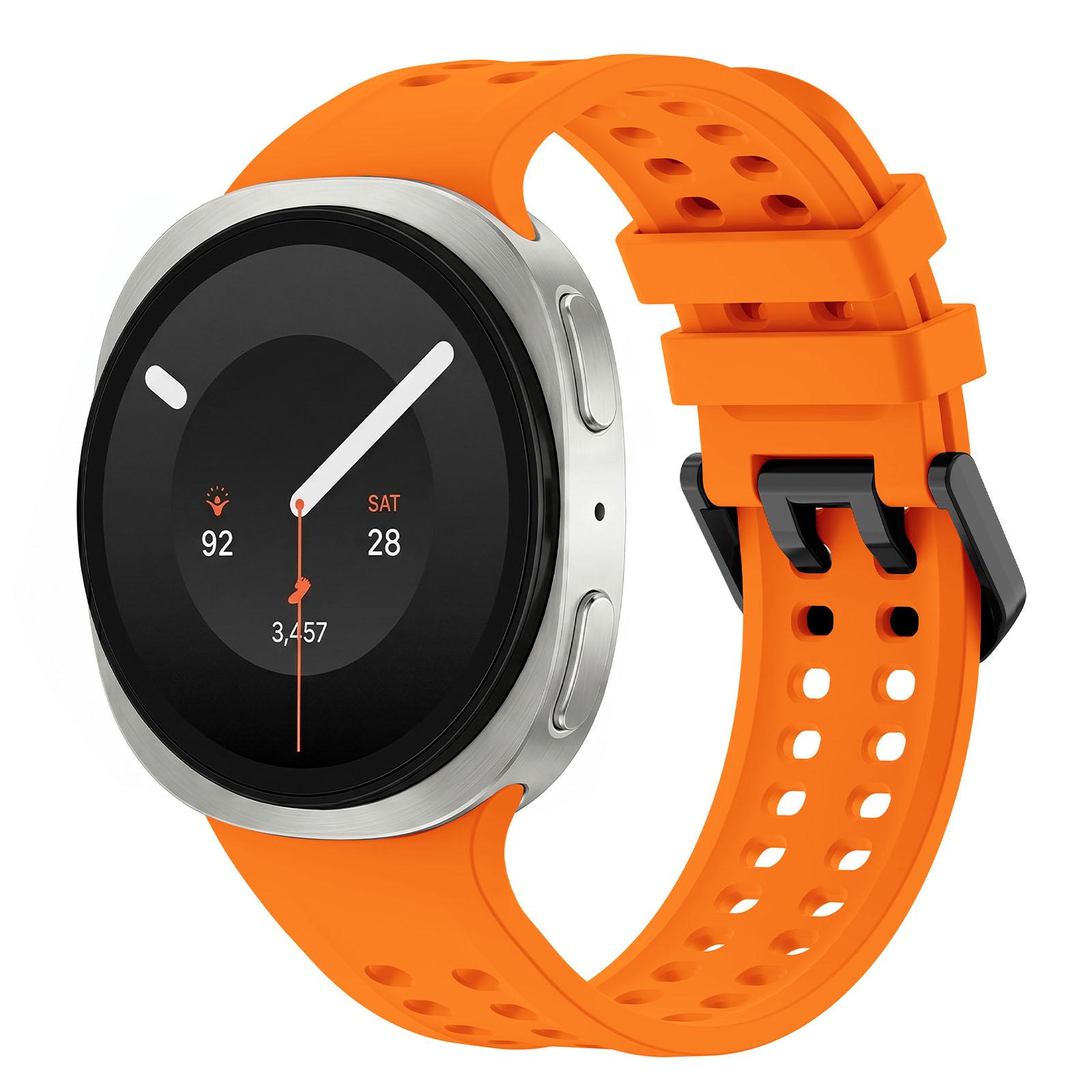 For Galaxy Watch 9 / 8 / 8 Classic Solid Color Dual-Row Perforated Silicone Watch Band(Orange) - Shopkiz.com