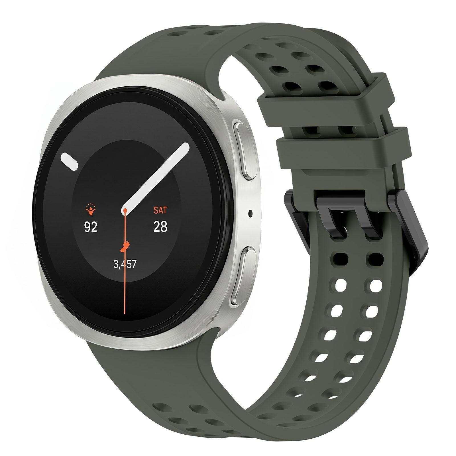For Galaxy Watch 9 / 8 / 8 Classic Solid Color Dual-Row Perforated Silicone Watch Band(Olive) - Shopkiz.com