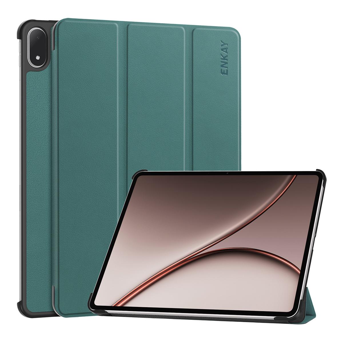 For OnePlus Pad 4 / OPPO Pad 5 Pro 13.2 inch ENKAY Tri-fold Custer Texture Plastic Leather Smart Tablet Case(Dark Green) - Shopkiz.com
