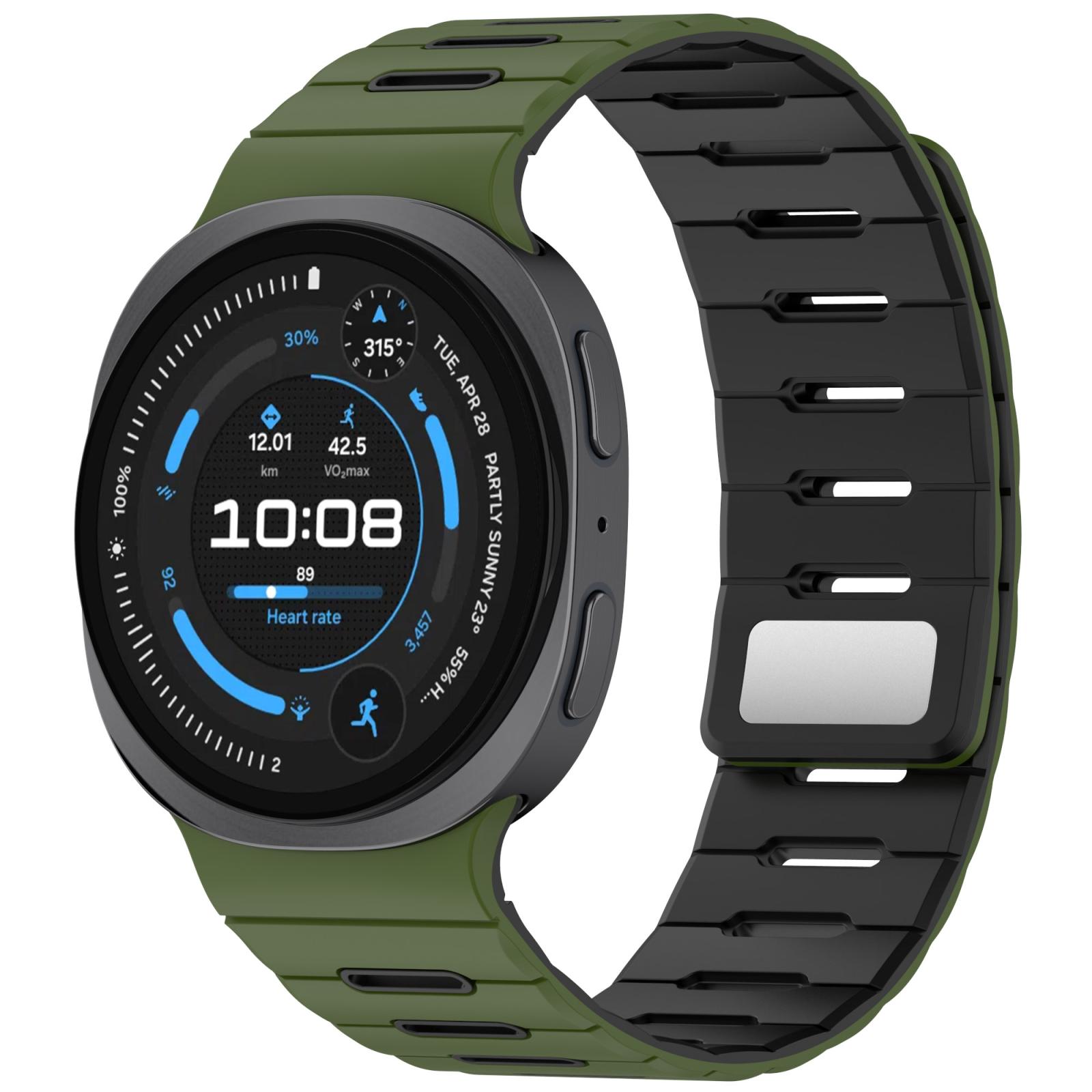 For Galaxy Watch 9 / 8 / 8 Classic Two Color Magnetic Silicone Watch Band(Army Green Black) - Shopkiz.com