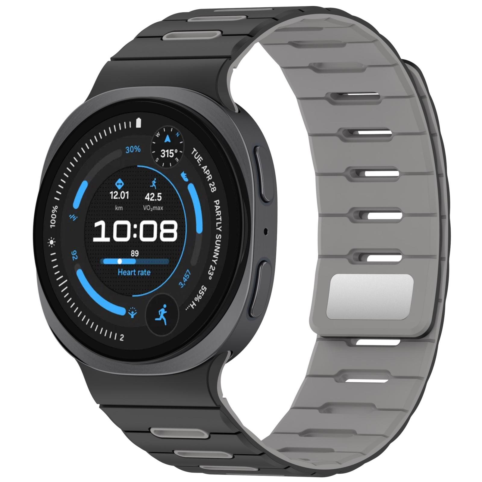 For Galaxy Watch 9 / 8 / 8 Classic Two Color Magnetic Silicone Watch Band(Black Gray) - Shopkiz.com