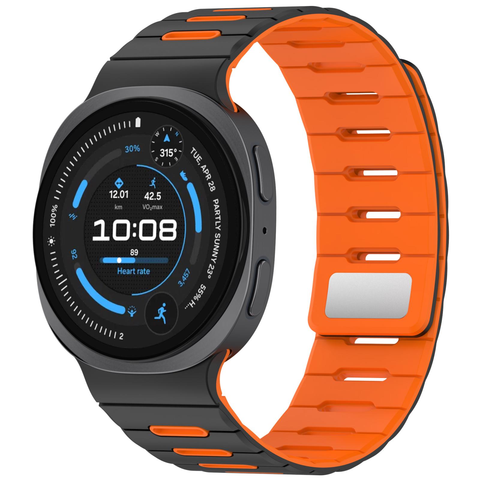 For Galaxy Watch 9 / 8 / 8 Classic Two Color Magnetic Silicone Watch Band(Black Orange) - Shopkiz.com