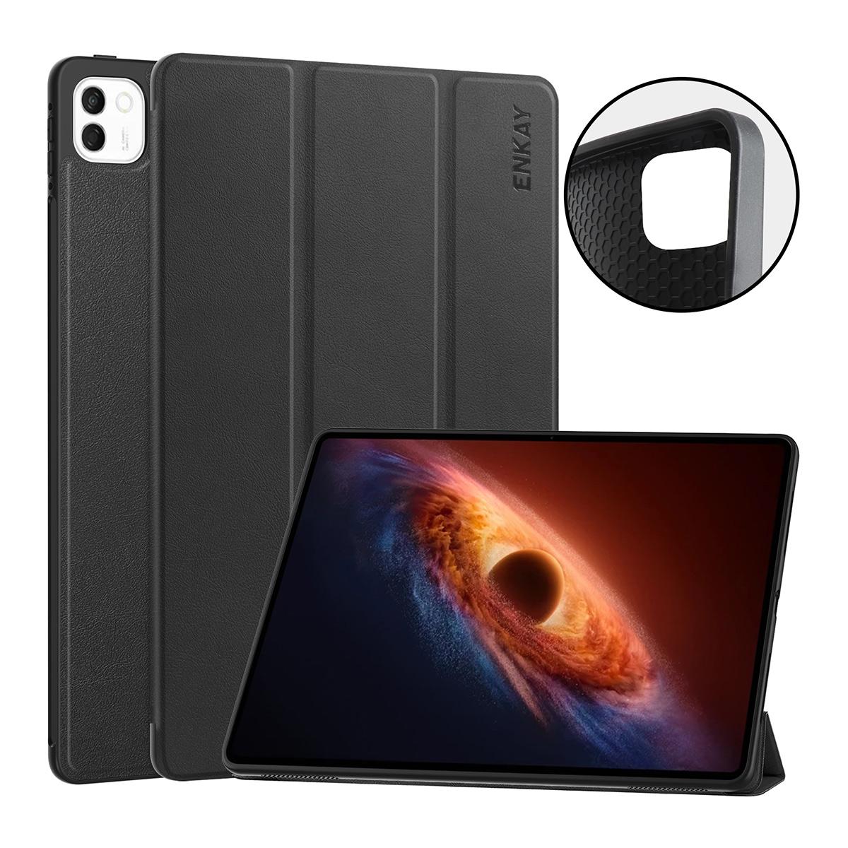 For Honor MagicPad 4 / 3 Pro 12.3 inch ENKAY Tri-fold Custer Texture TPU Leather Stand Tablet Case(Black) - Shopkiz.com