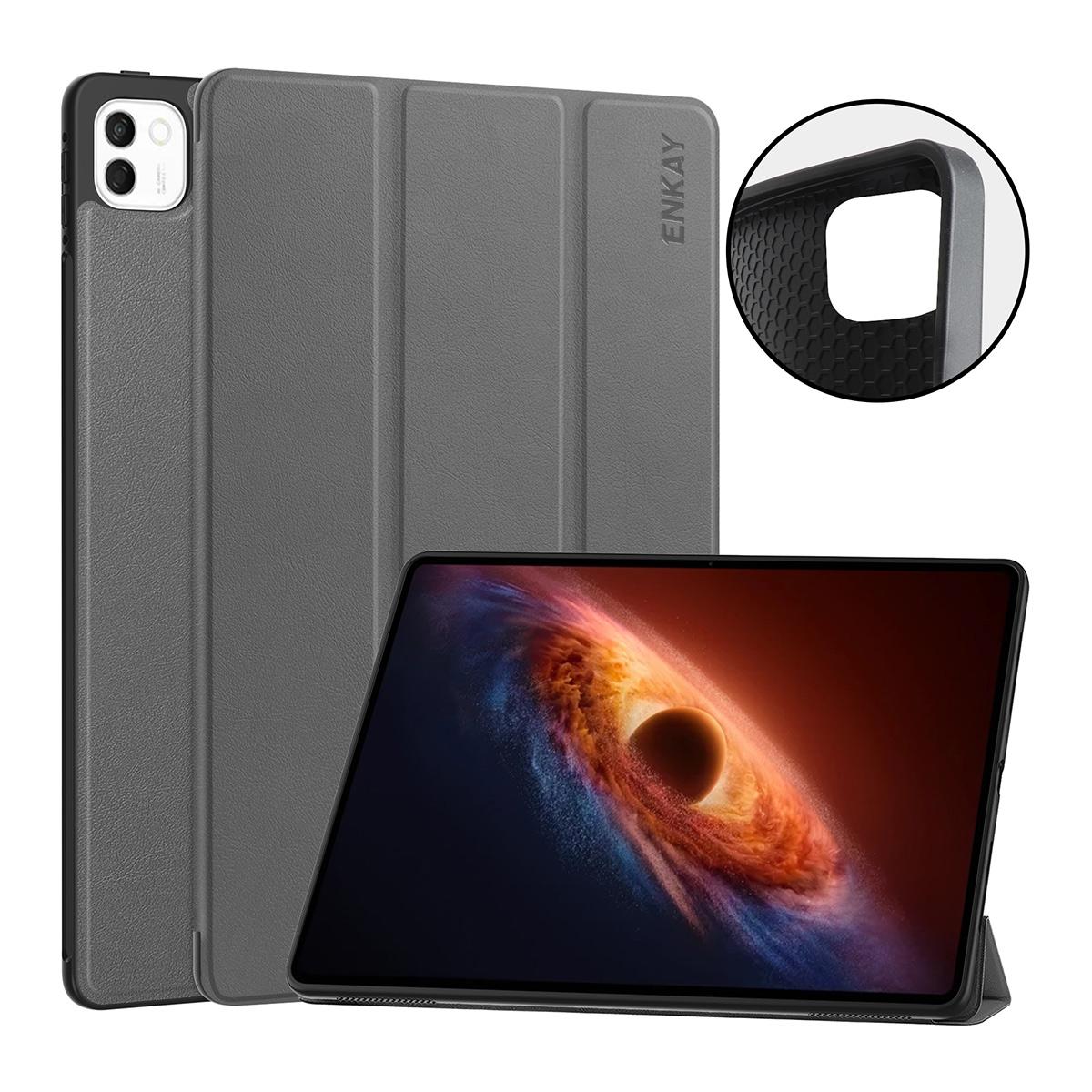 For Honor MagicPad 4 / 3 Pro 12.3 inch ENKAY Tri-fold Custer Texture TPU Leather Stand Tablet Case(Grey) - Shopkiz.com