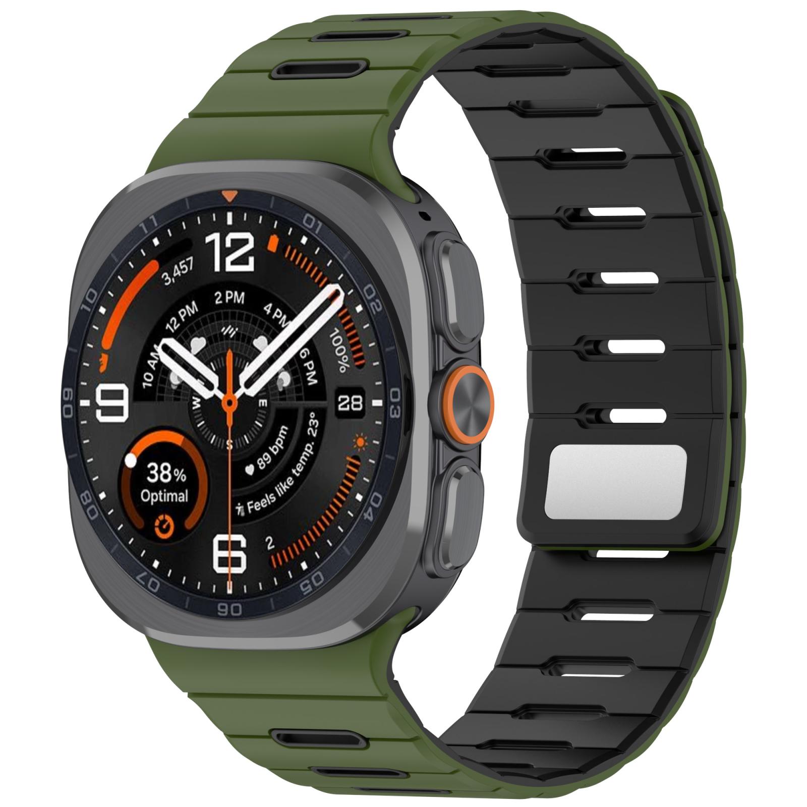 For Galaxy Watch Ultra2 2026 / 2025 / 1 2024 Two Color Magnetic Silicone Watch Band(Army Green Black) - Shopkiz.com