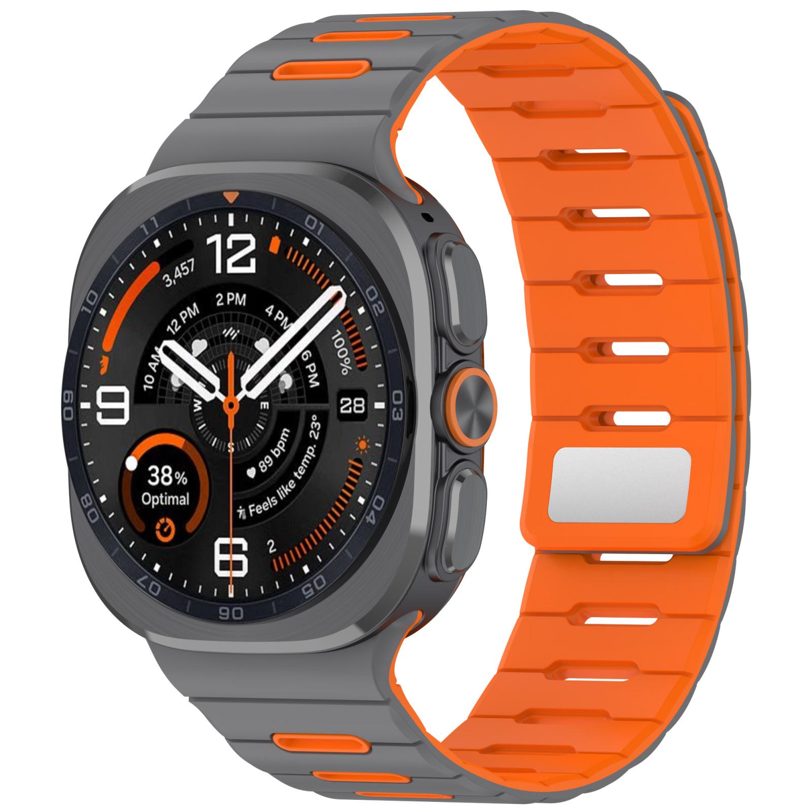 For Galaxy Watch Ultra2 2026 / 2025 / 1 2024 Two Color Magnetic Silicone Watch Band(Gray Orange) - Shopkiz.com