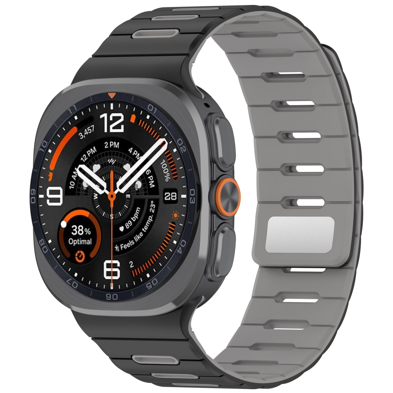 For Galaxy Watch Ultra2 2026 / 2025 / 1 2024 Two Color Magnetic Silicone Watch Band(Black Gray) - Shopkiz.com