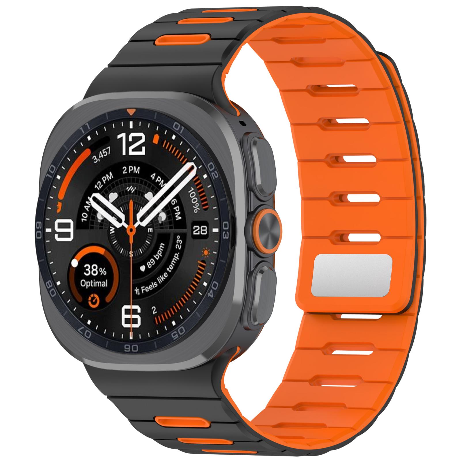 For Galaxy Watch Ultra2 2026 / 2025 / 1 2024 Two Color Magnetic Silicone Watch Band(Black Orange) - Shopkiz.com