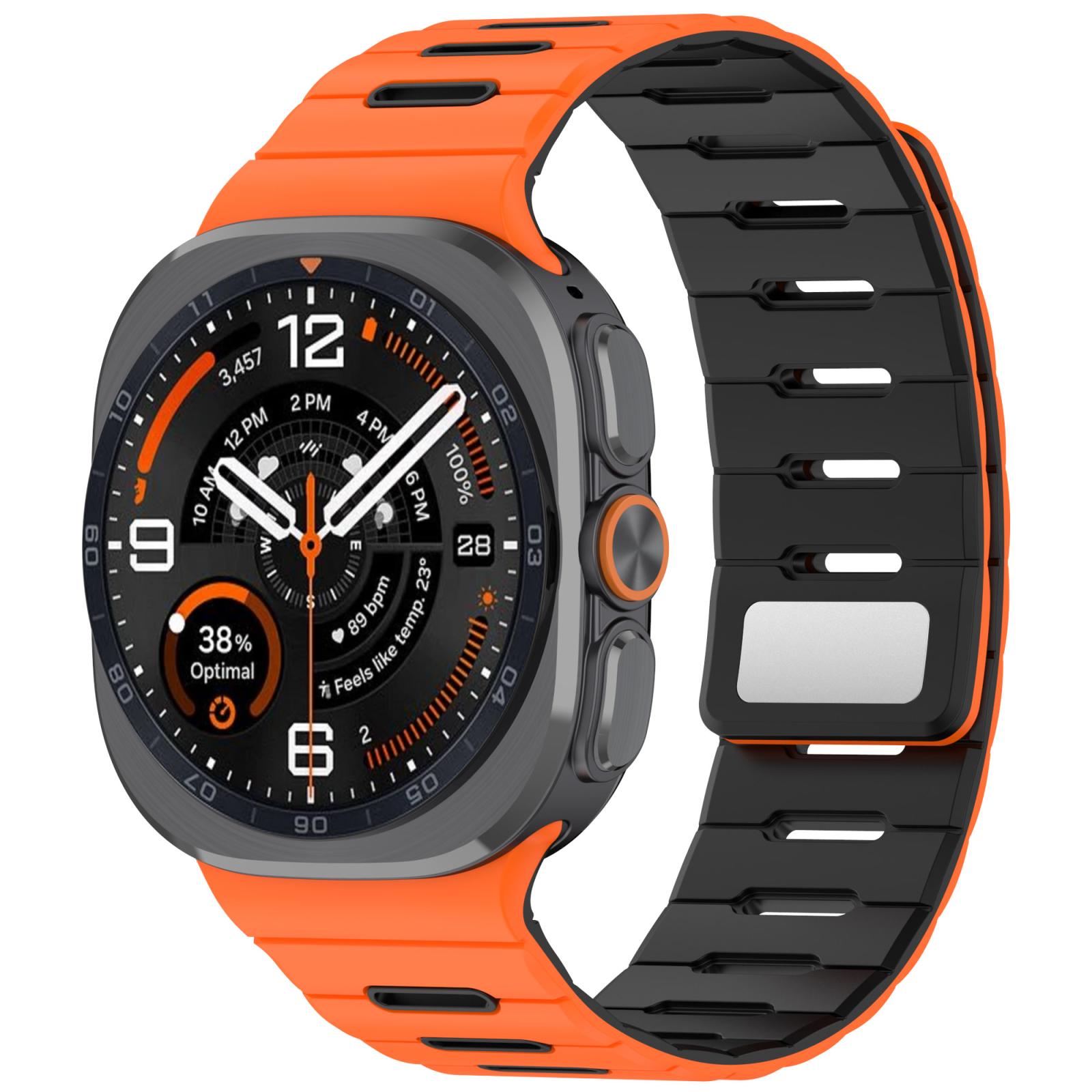 For Galaxy Watch Ultra2 2026 / 2025 / 1 2024 Two Color Magnetic Silicone Watch Band(Orange Black) - Shopkiz.com