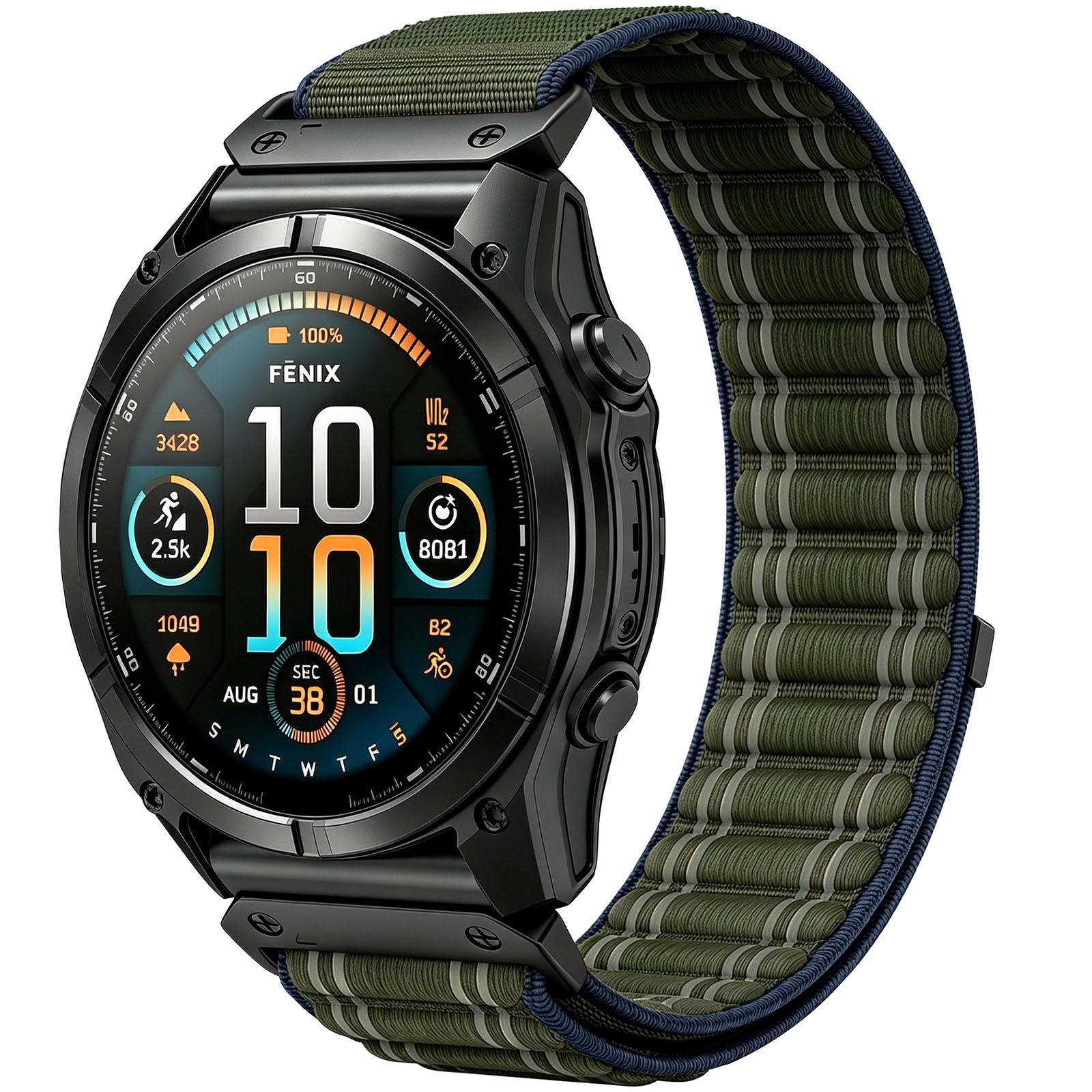 For Gamin 26mm Wavy Patterned Nylon Woven Hook and Loop Fastener Watch Band(Army Green) - Shopkiz.com