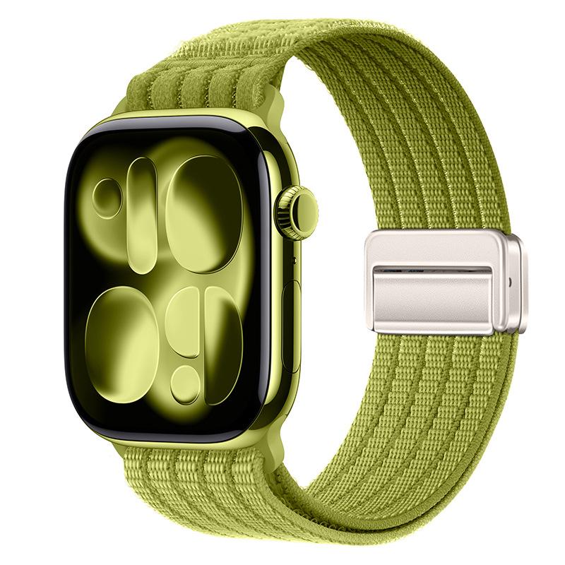 For Apple Watch 46mm / 49mm / 45mm / 44mm Magnetic Clasp Five-Link Breathable Nylon Watch Band(Field Green) - Shopkiz.com