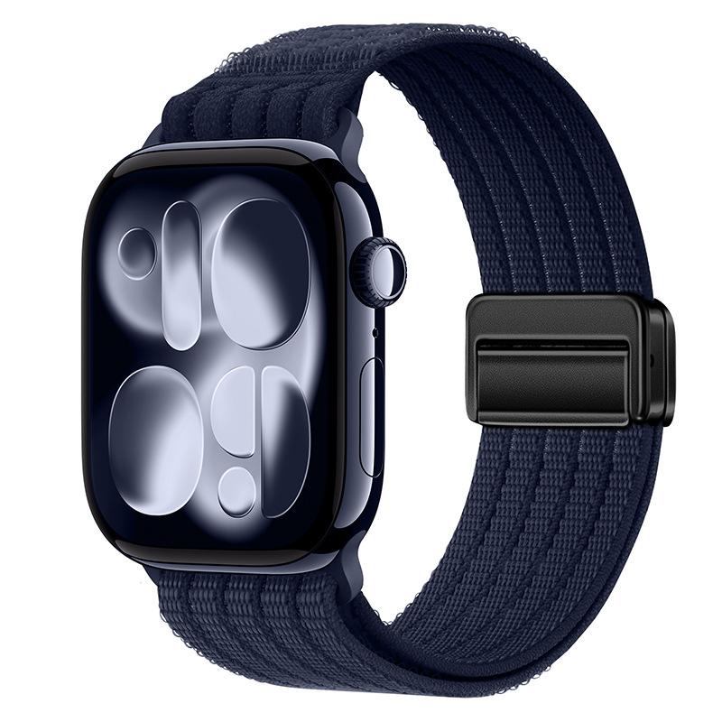 For Apple Watch 46mm / 49mm / 45mm / 44mm Magnetic Clasp Five-Link Breathable Nylon Watch Band(Dark Navy Blue) - Shopkiz.com